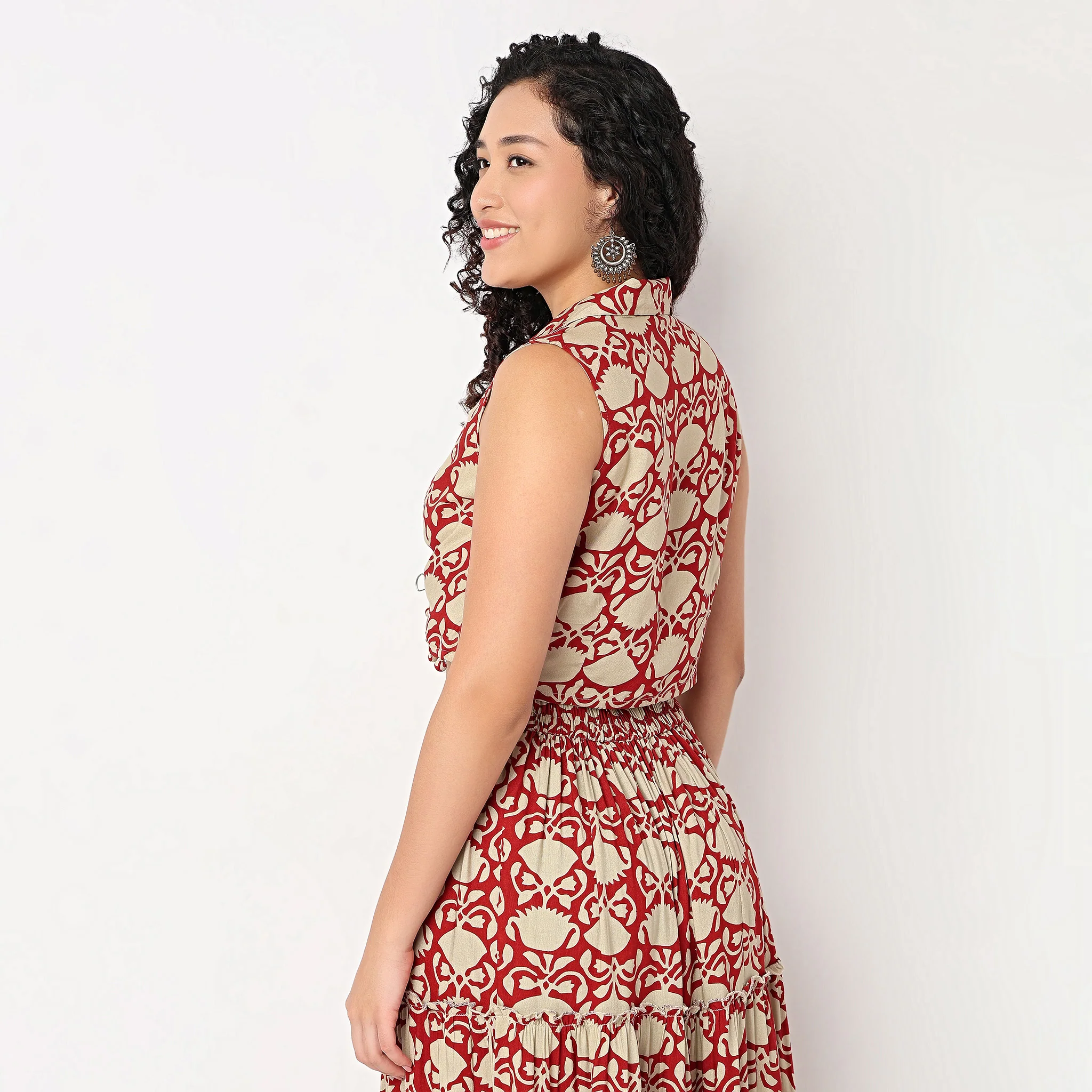 Printed Lapel Collar Crop Top - Image 3