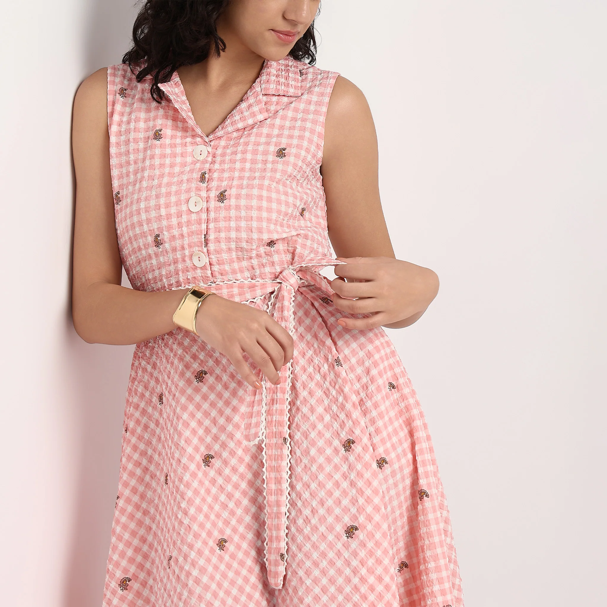 Printed Flared Dress With Waist Tie-Up Detail - Image 4