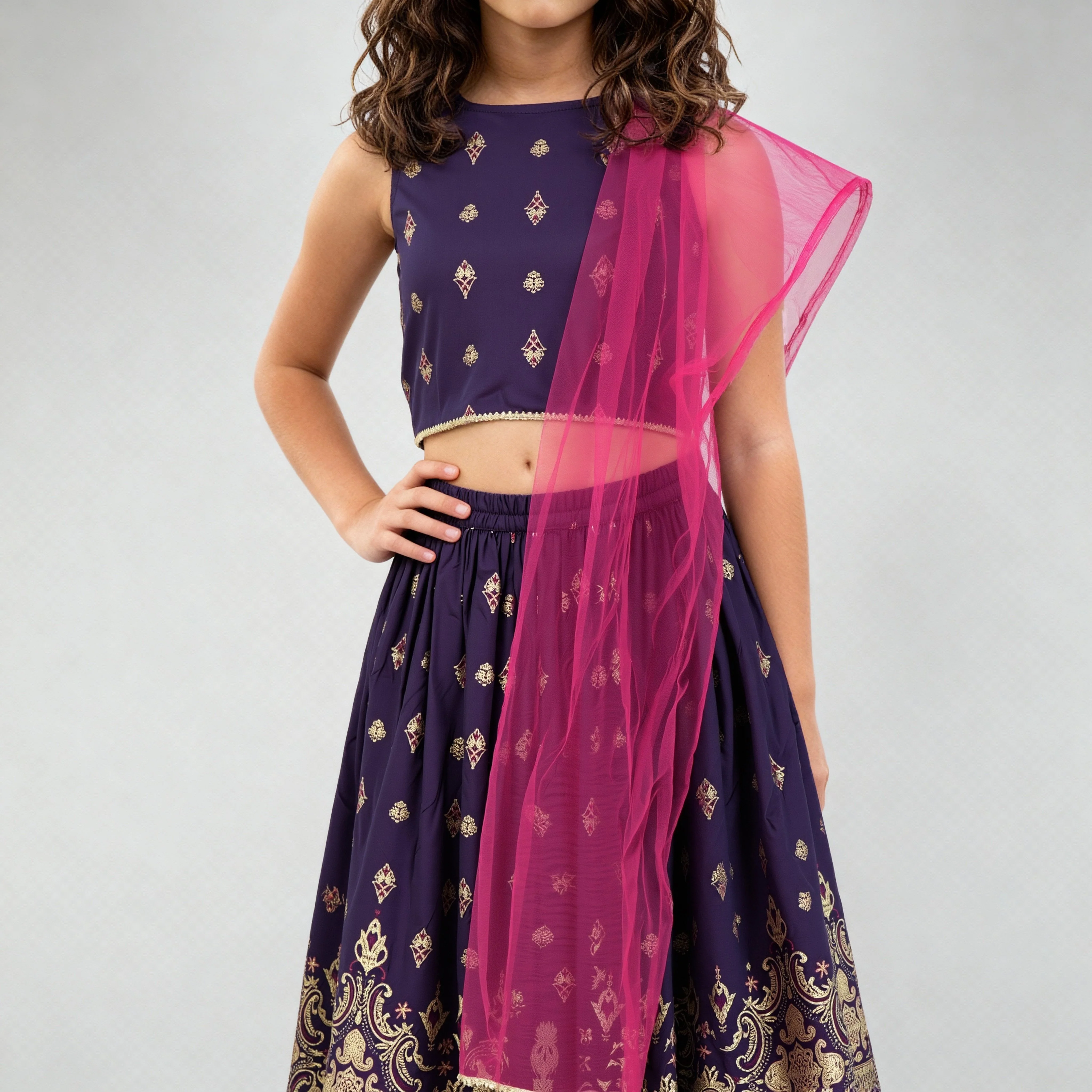 Printed Lehenga and Choli with Dupatta Sets - Image 4