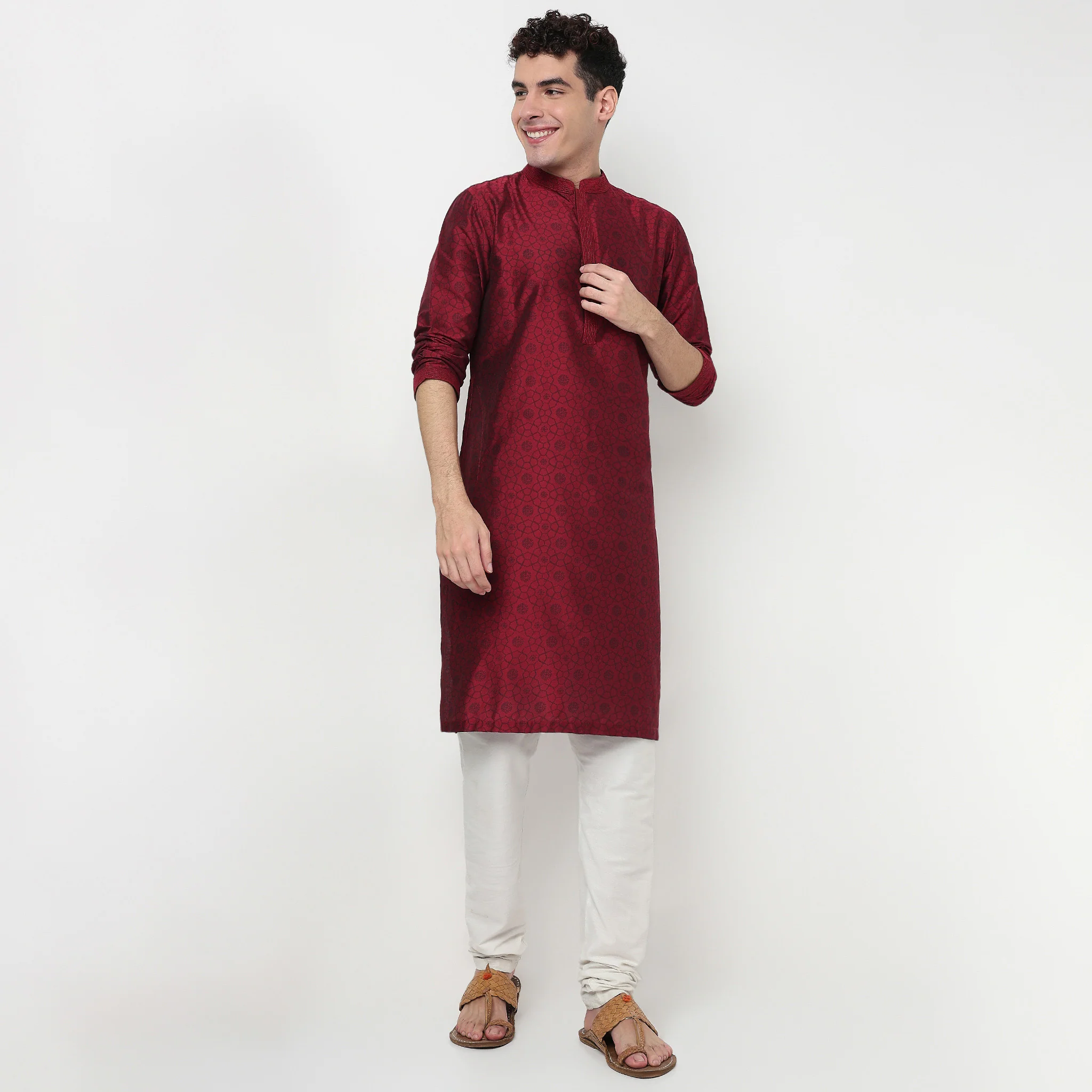 Printed Mandarin Collar Long Kurta
