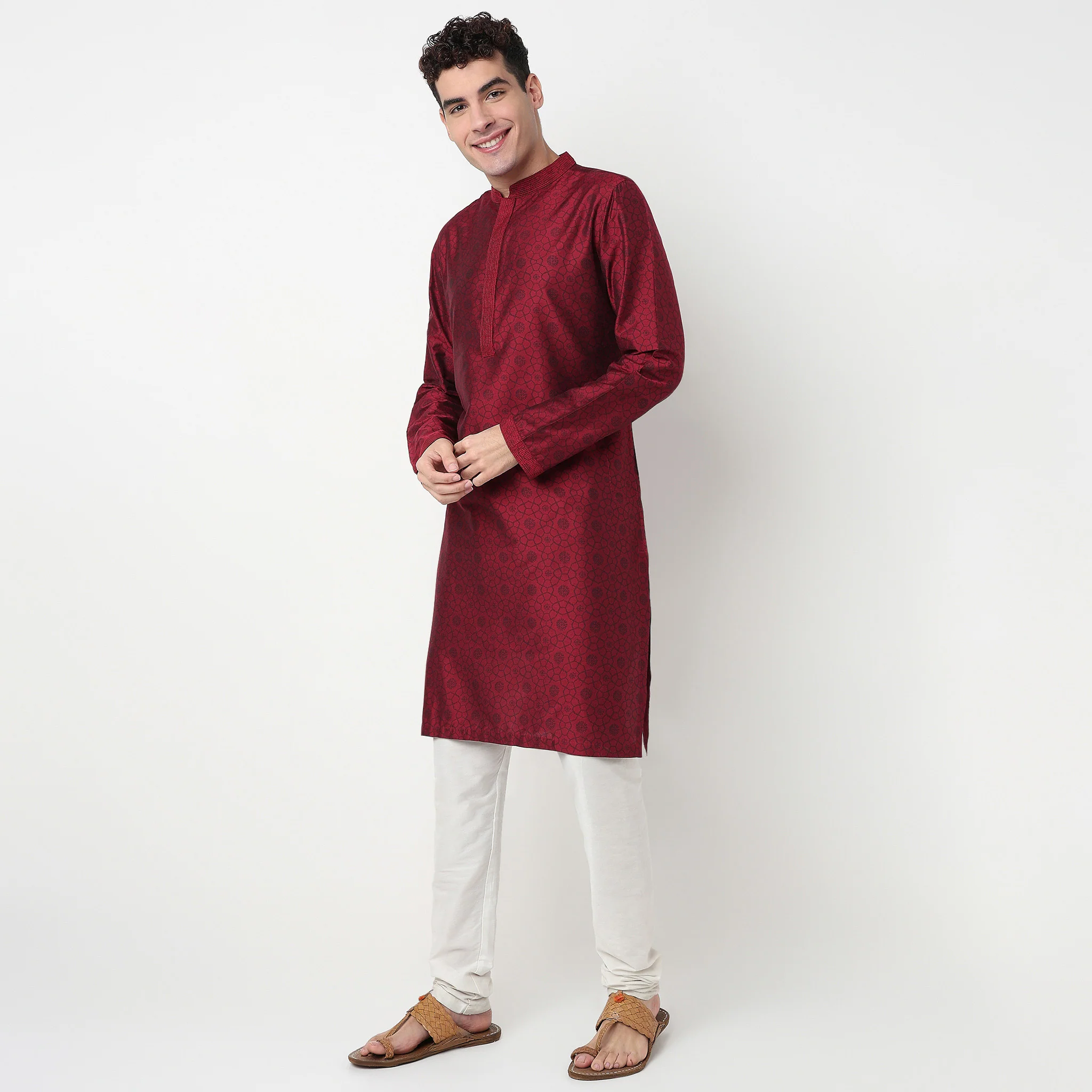 Printed Mandarin Collar Long Kurta - Image 5