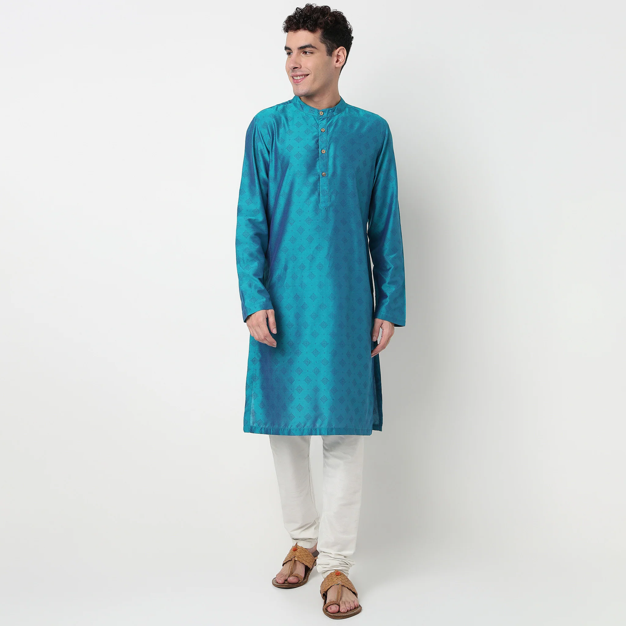 Printed Mandarin Collar Long Kurta - Image 2