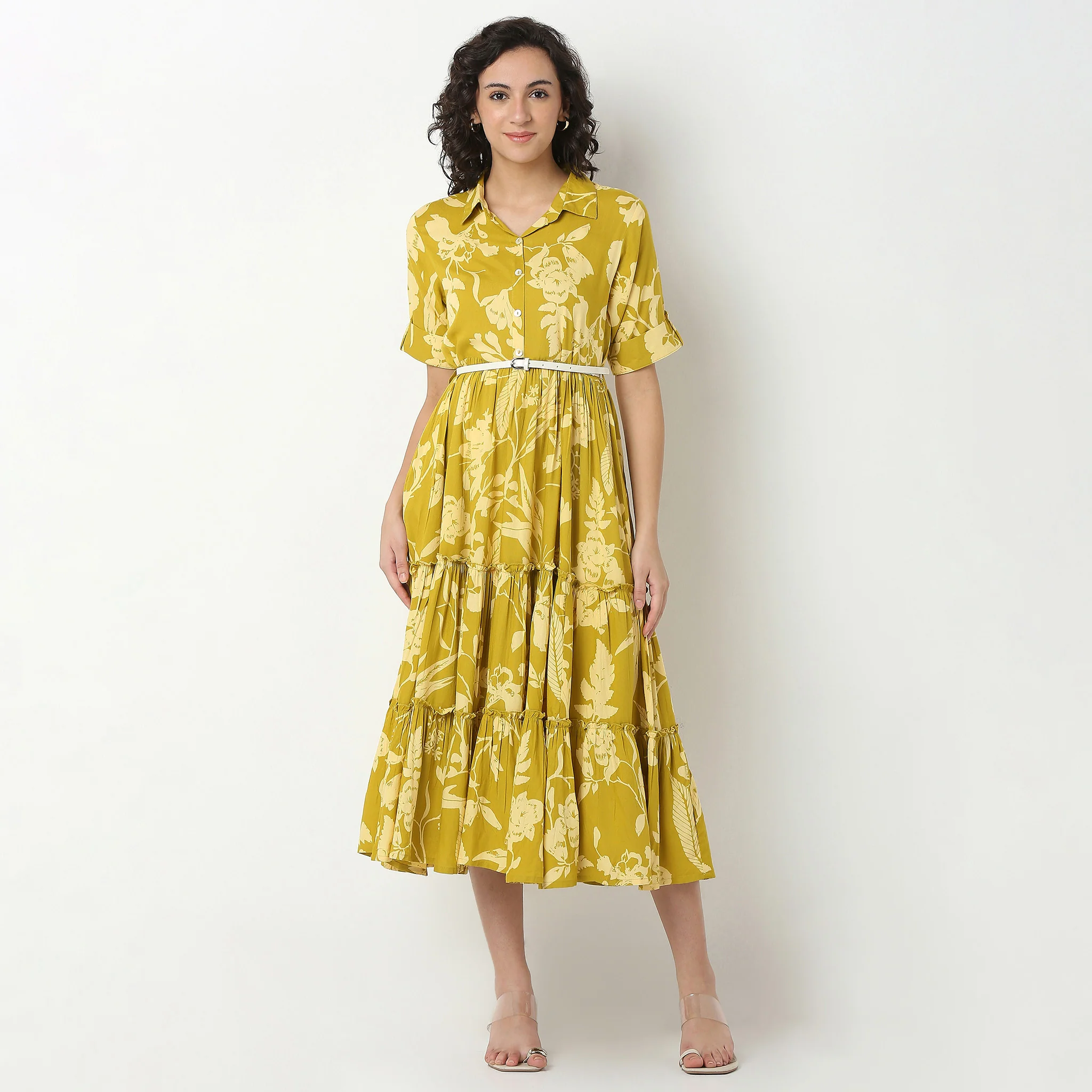 Belted Shirt Tiered Dress - Image 2