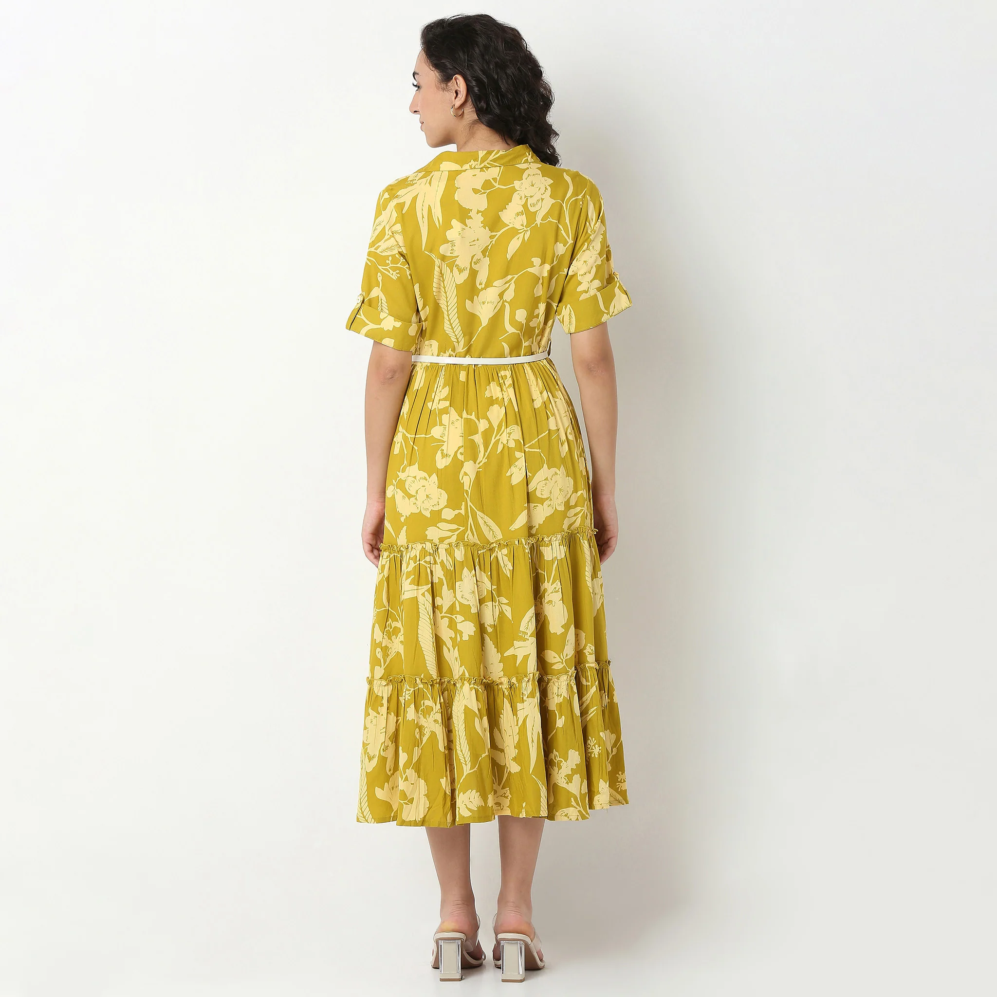 Belted Shirt Tiered Dress - Image 3