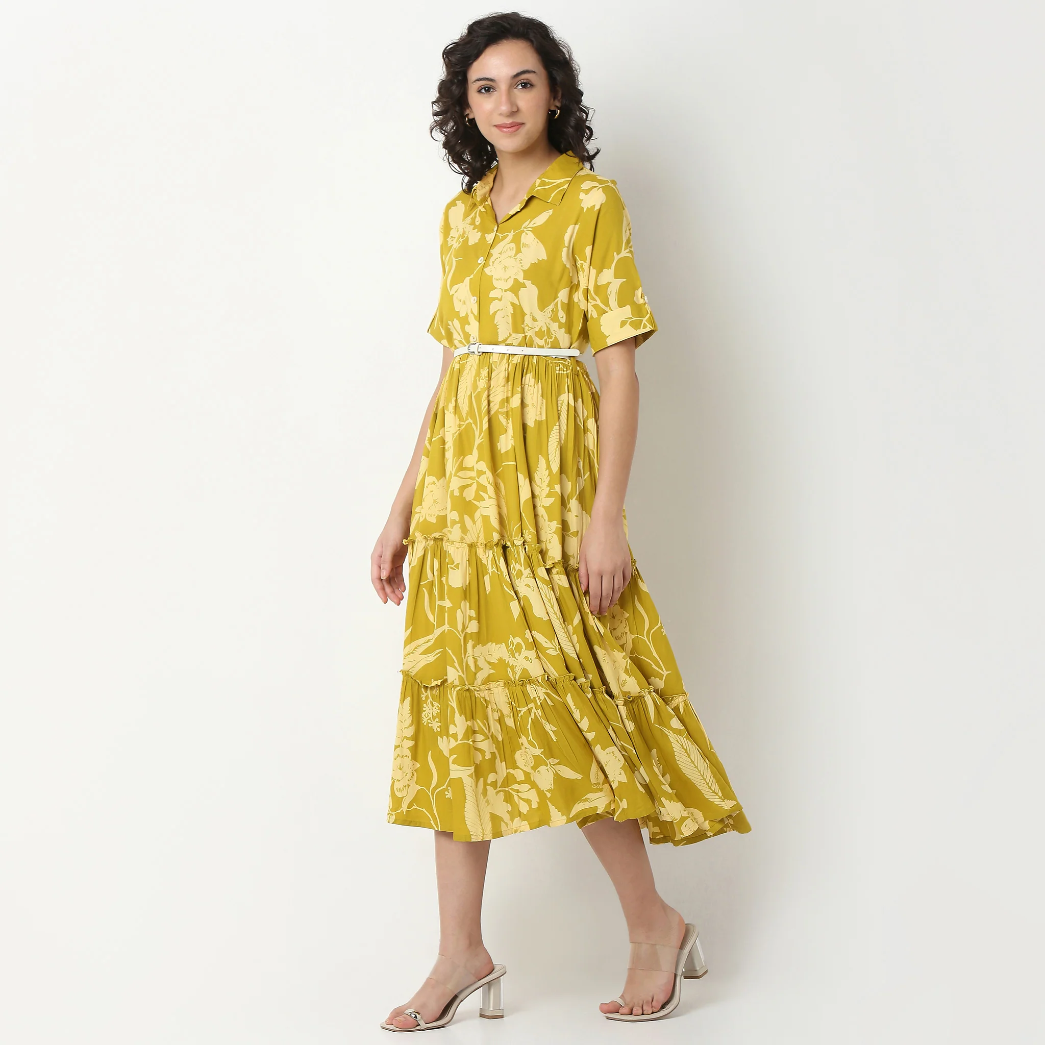 Belted Shirt Tiered Dress - Image 5