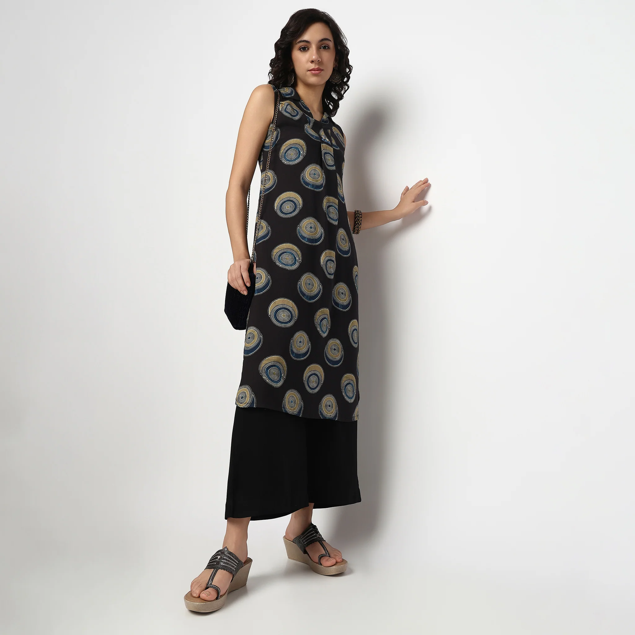 Printed Shirt Collar A line Kurta
