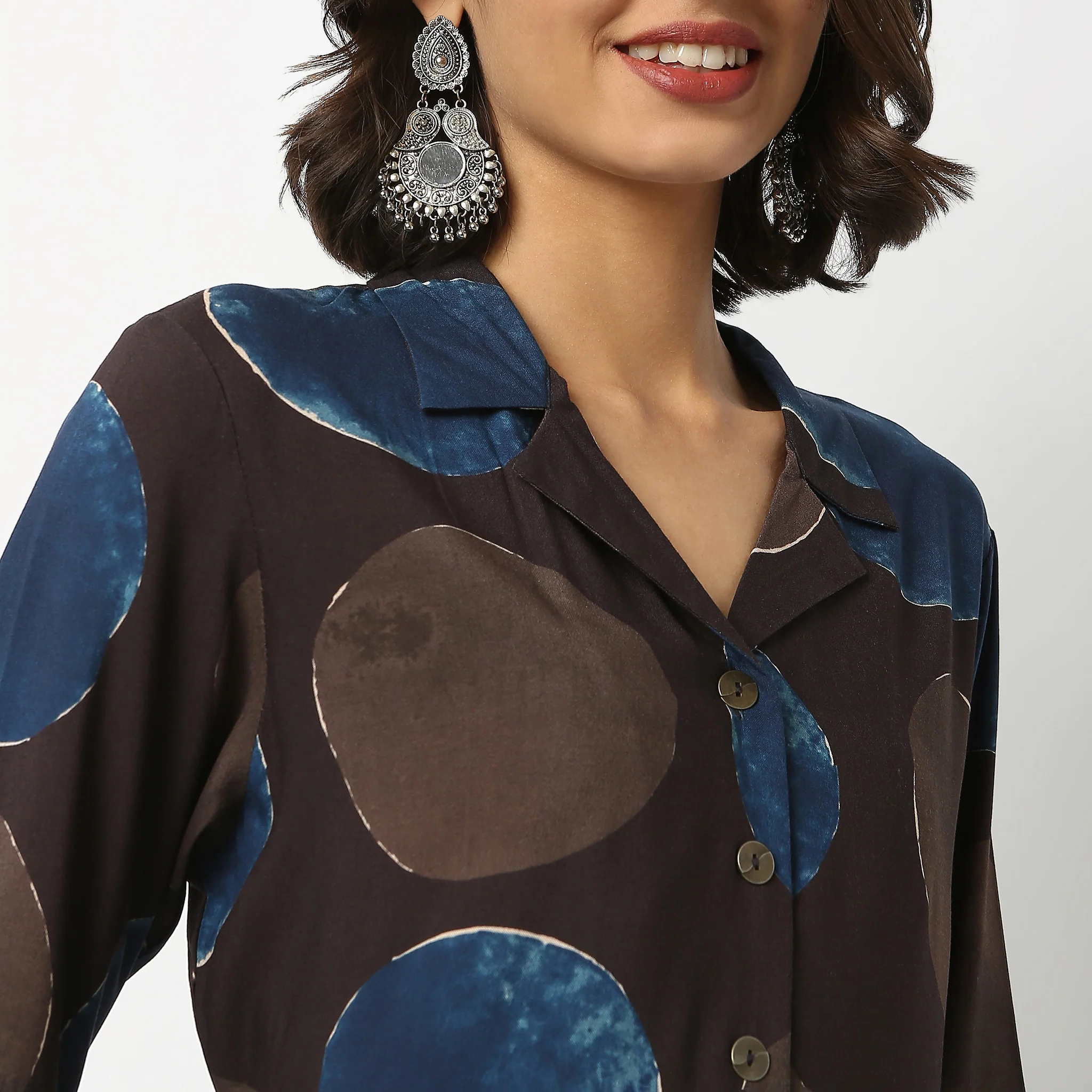 Printed Lapel Collar A line Kurta - Image 4