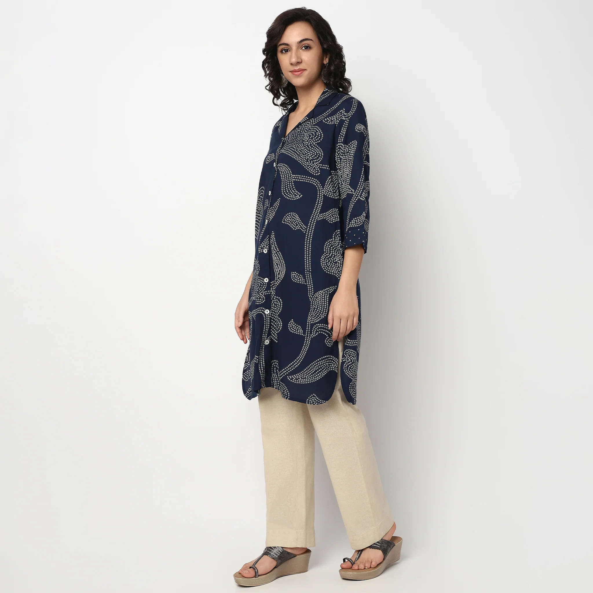 Printed Lapel Collar Kurta - Image 5