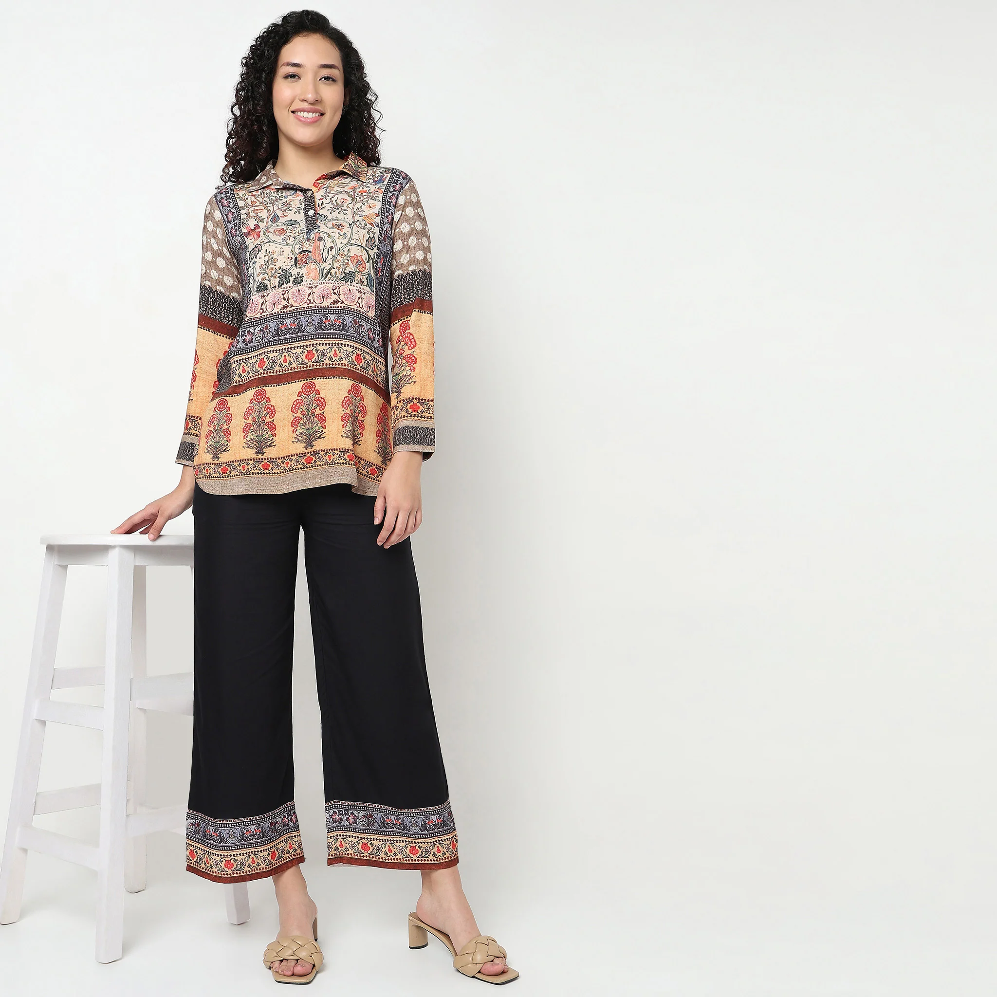 Printed Half Placket Shirt Tunic