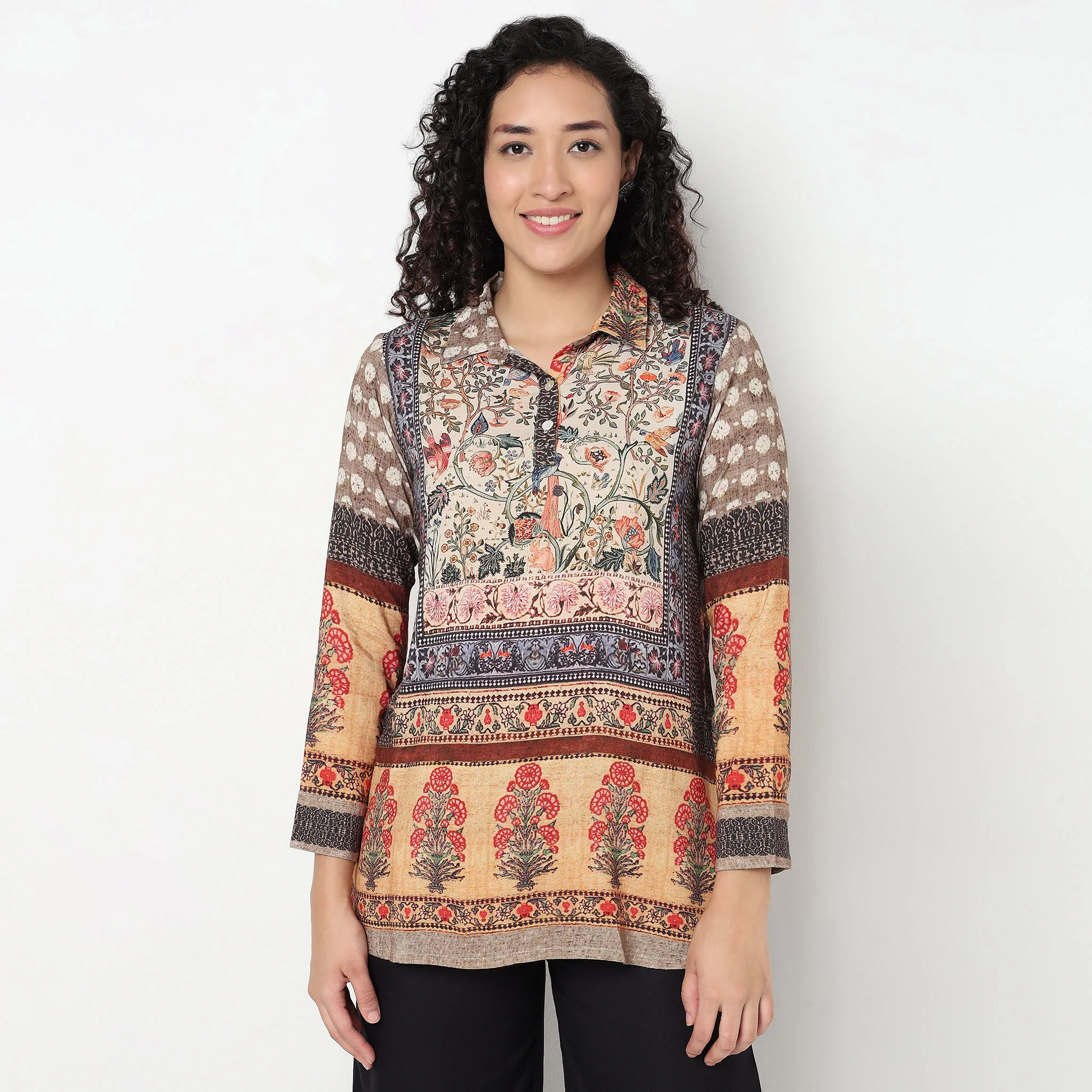 Printed Half Placket Shirt Tunic - Image 2
