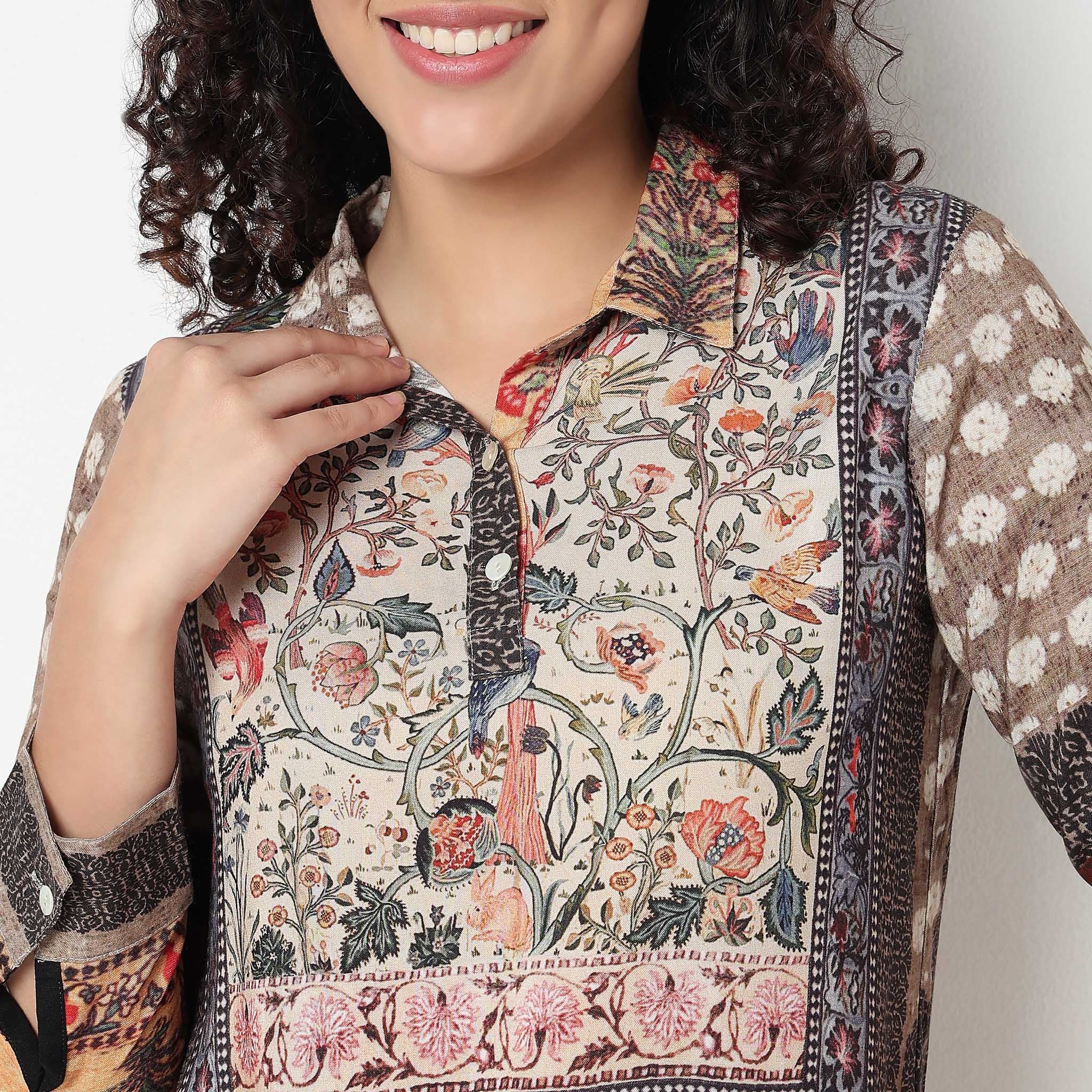 Printed Half Placket Shirt Tunic - Image 4