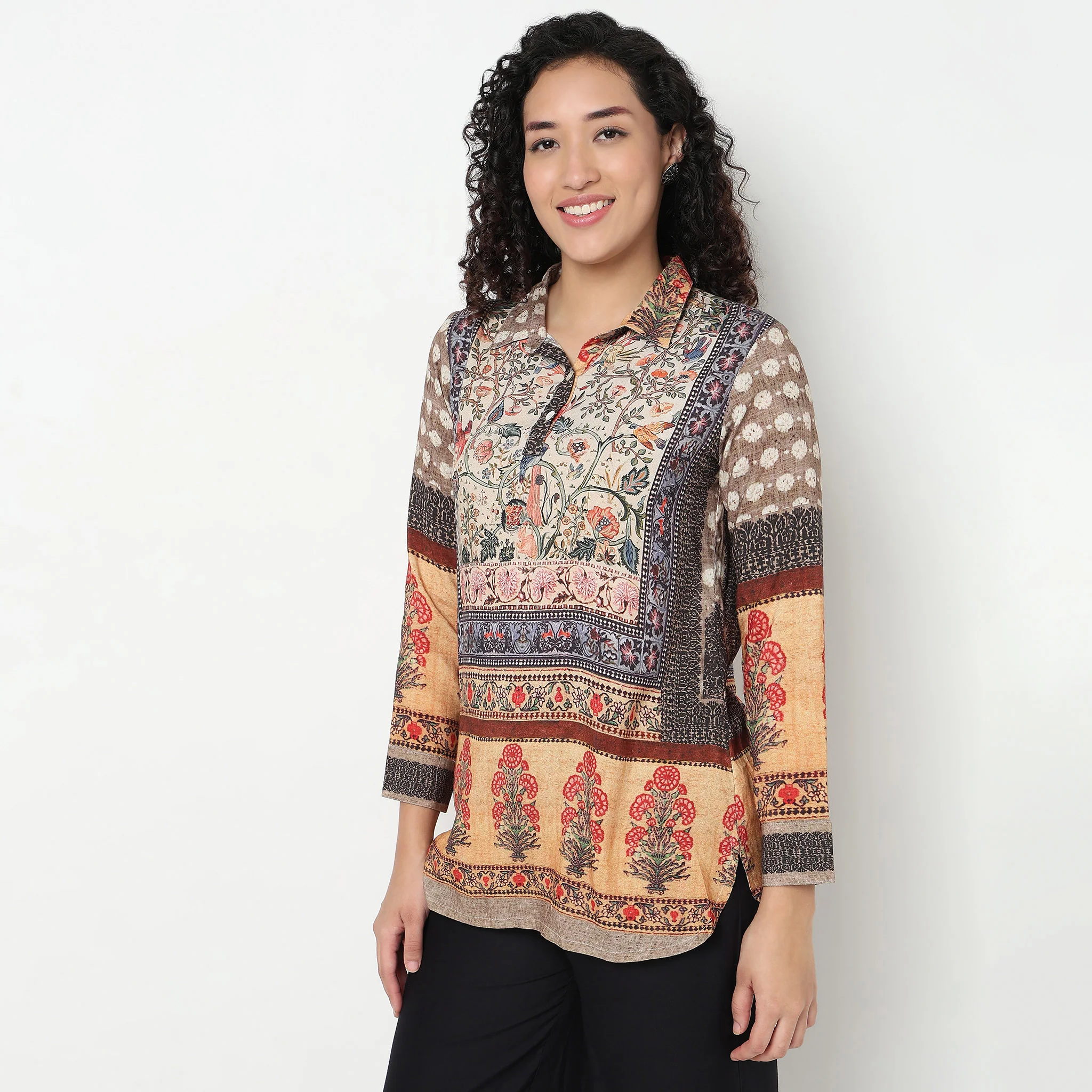 Printed Half Placket Shirt Tunic - Image 5