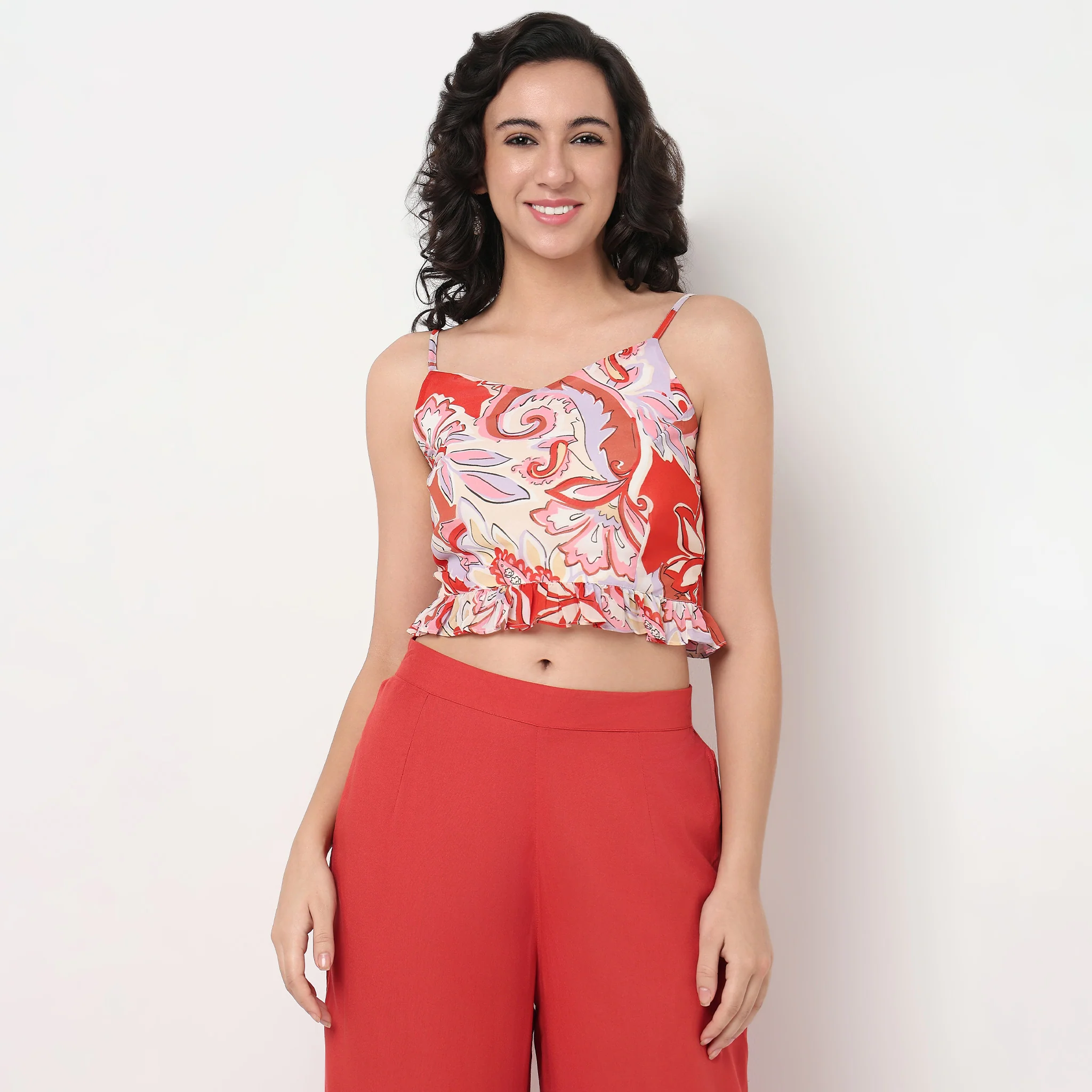 Printed Relaxed Fit Shrug With Crop Top and Pants - Image 8