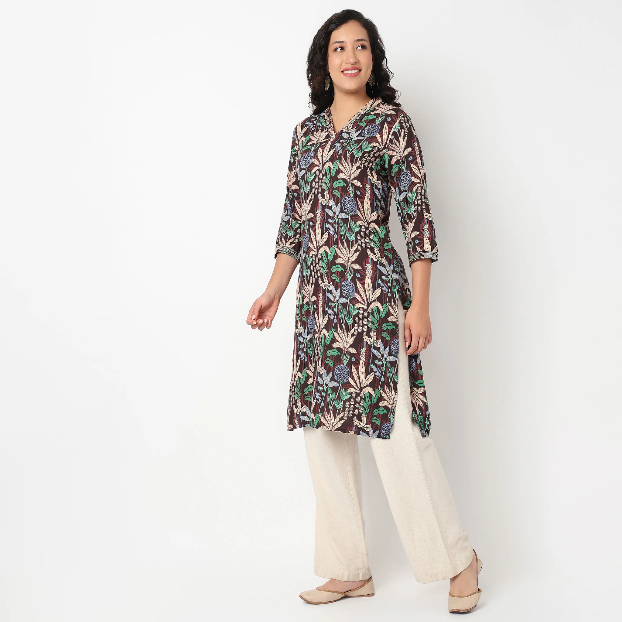 Printed Round Neck Long Kurta - Image 5