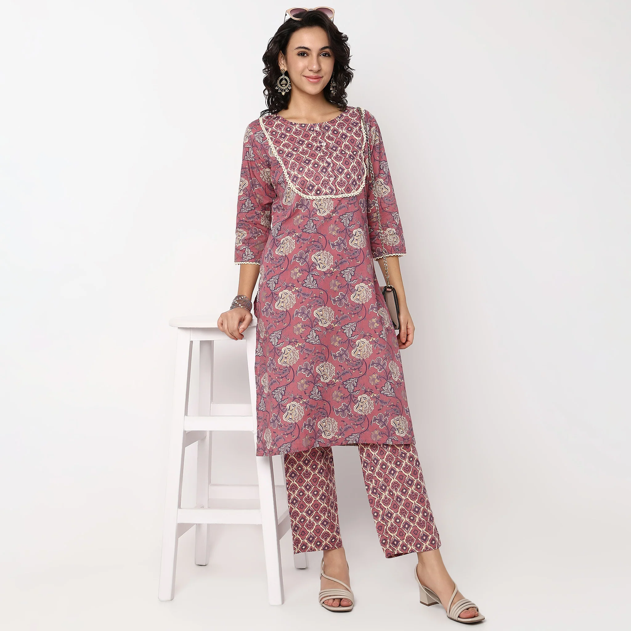 Printed Round Yoke Kurta