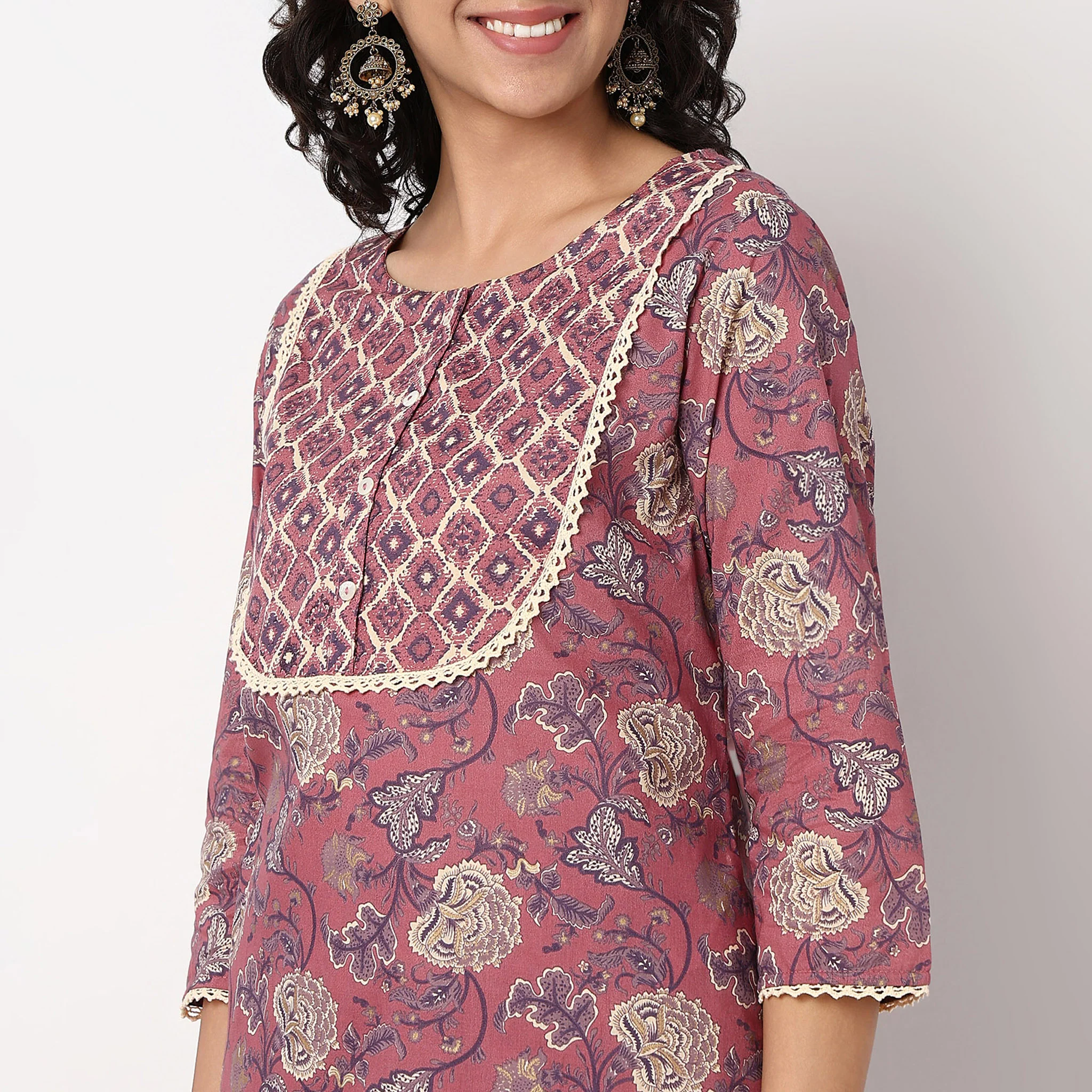 Printed Round Yoke Kurta - Image 4