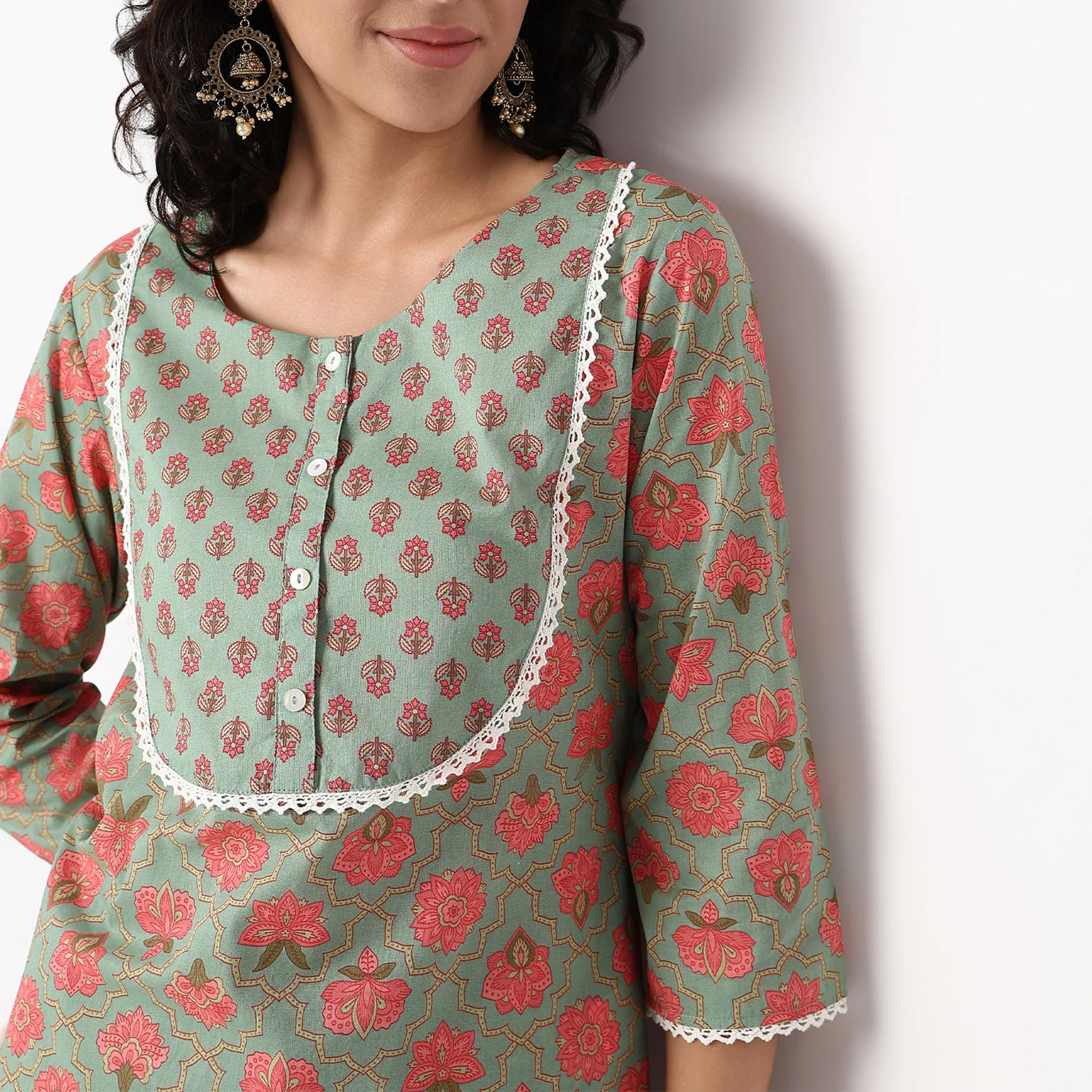 Printed Round Yoke Kurta - Image 4
