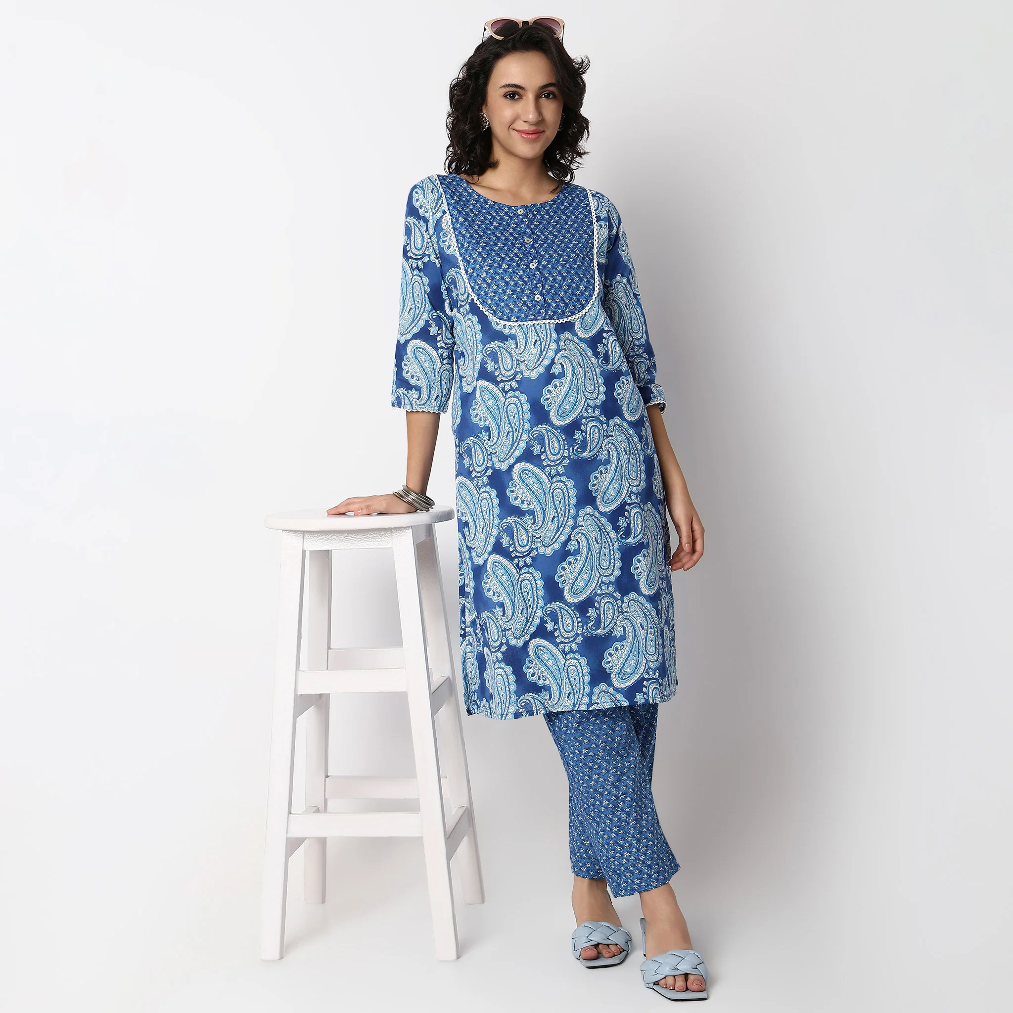 Printed Round Yoke Kurta