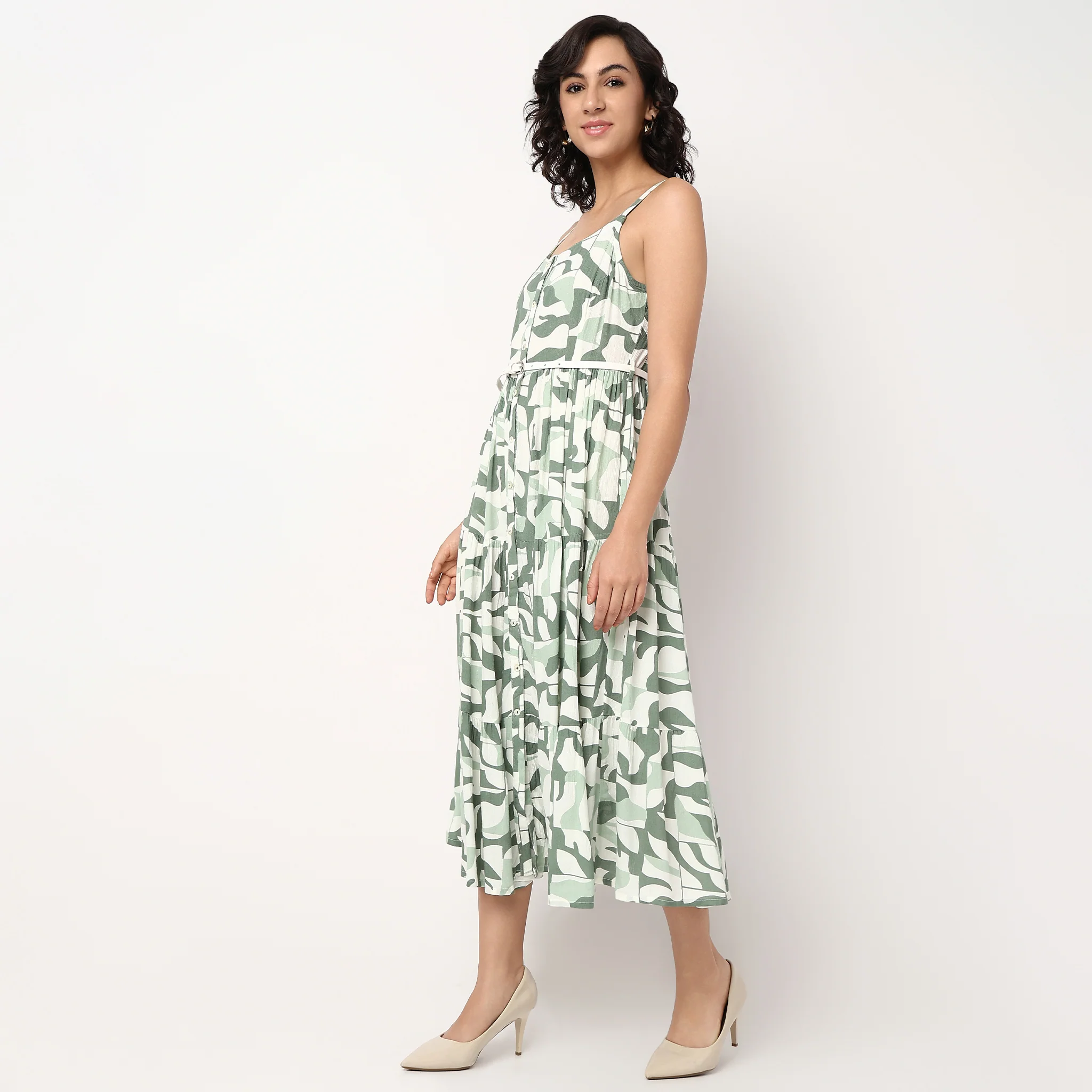 Scoop Neck Printed Strappy Tiered Dress - Image 5
