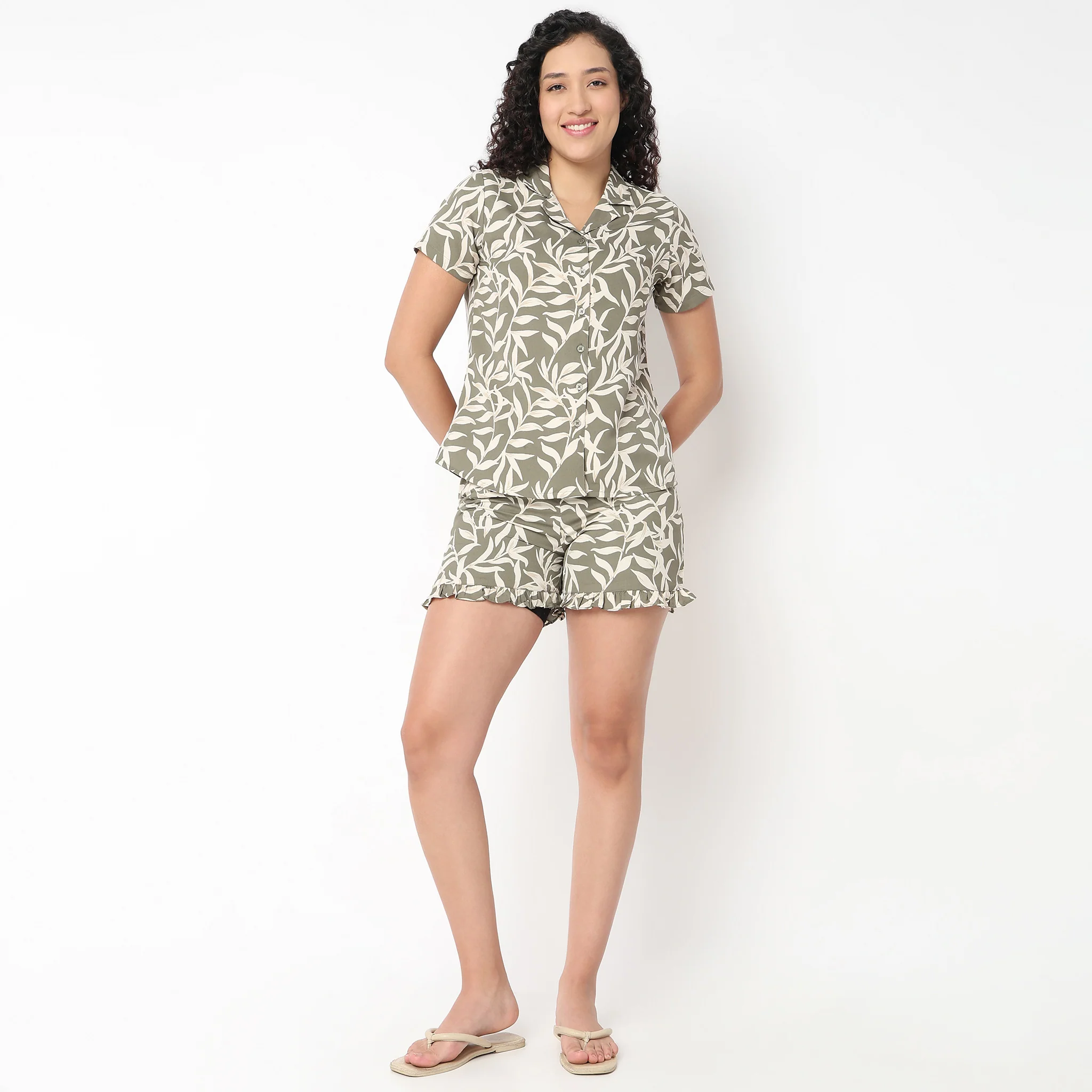 Printed Shirt and Short Sleepwear Set - Image 2