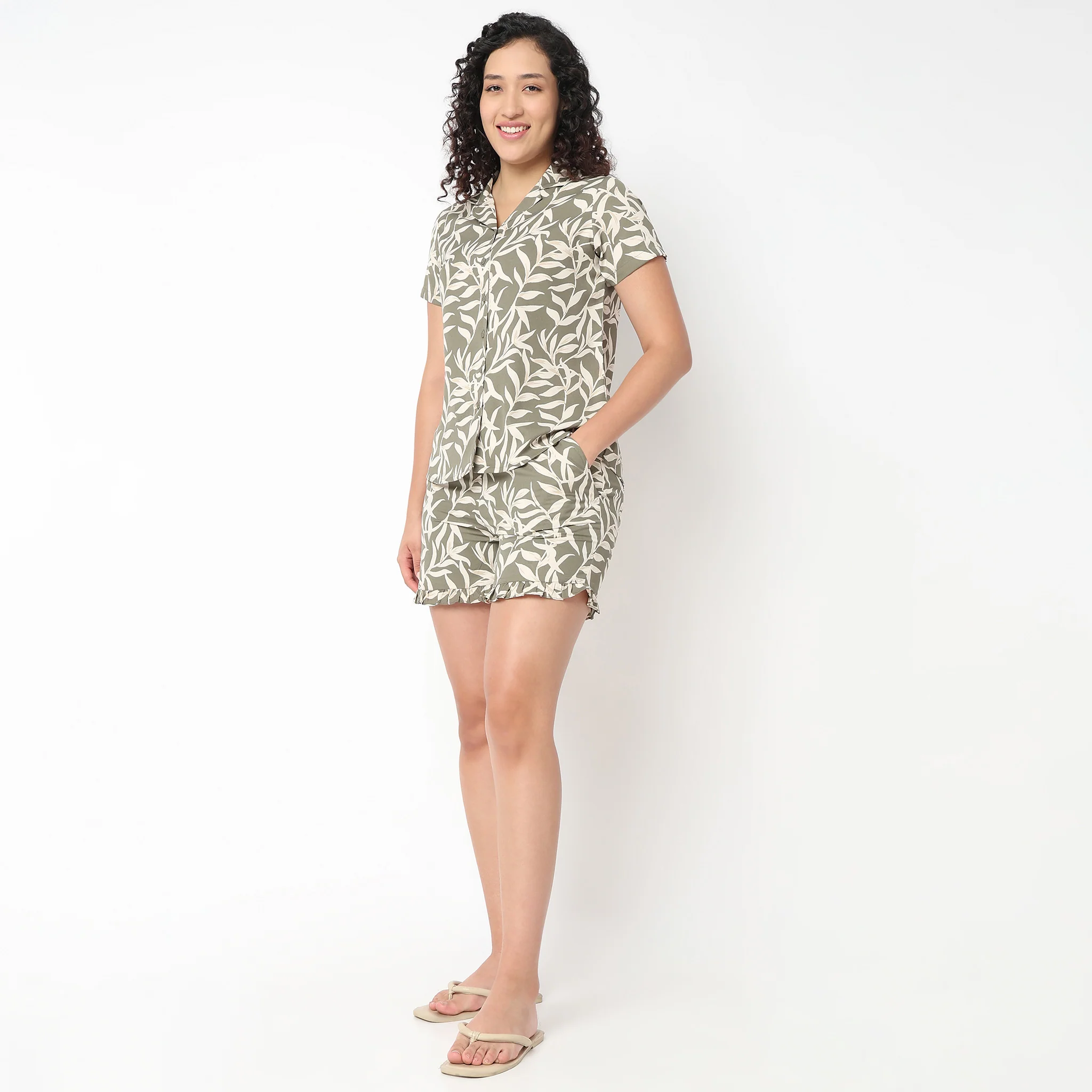 Printed Shirt and Short Sleepwear Set - Image 5