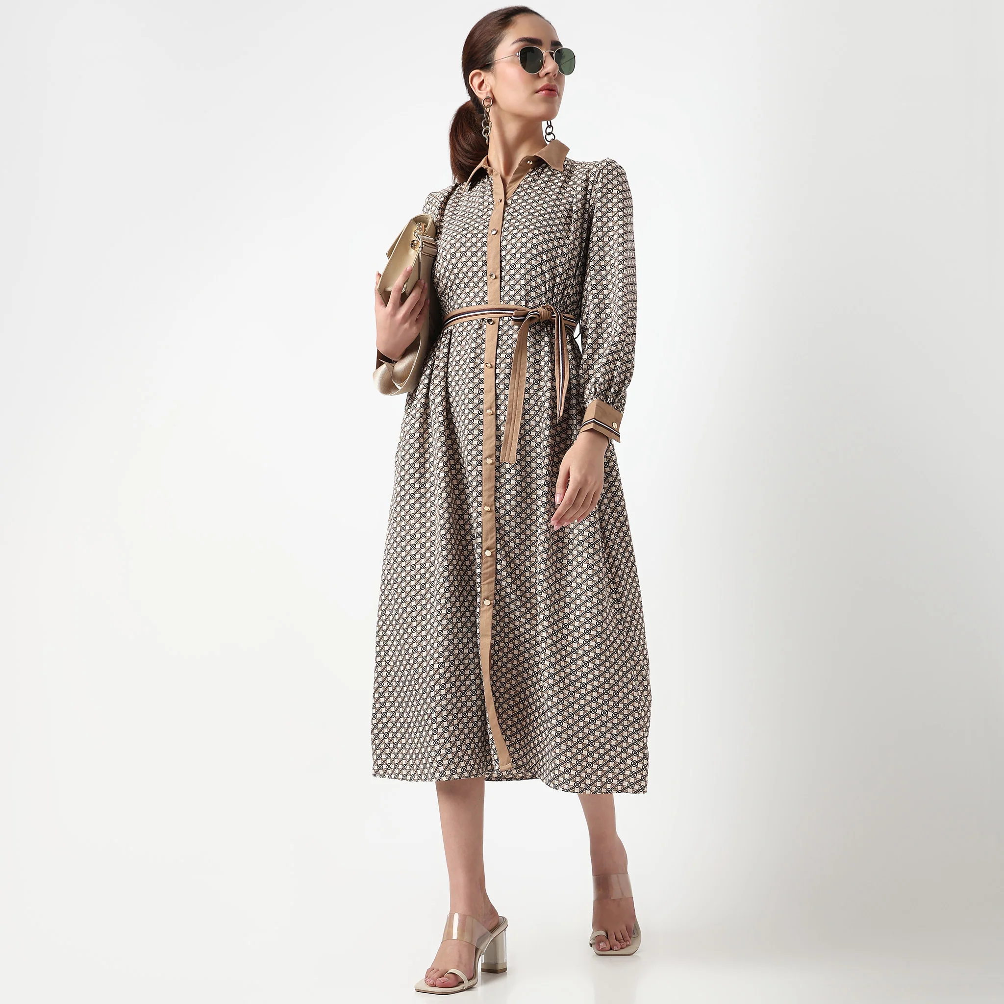 Printed Shirt Collar Dress