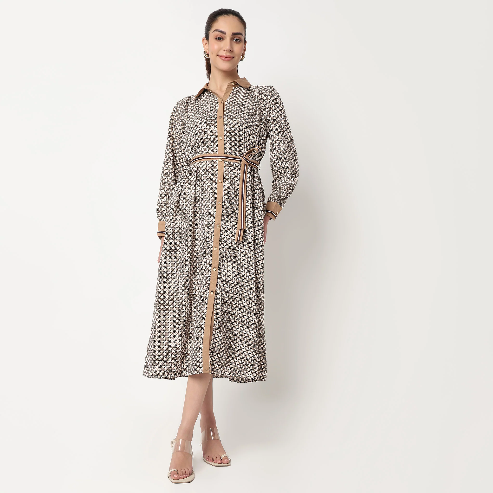 Printed Shirt Collar Dress - Image 2