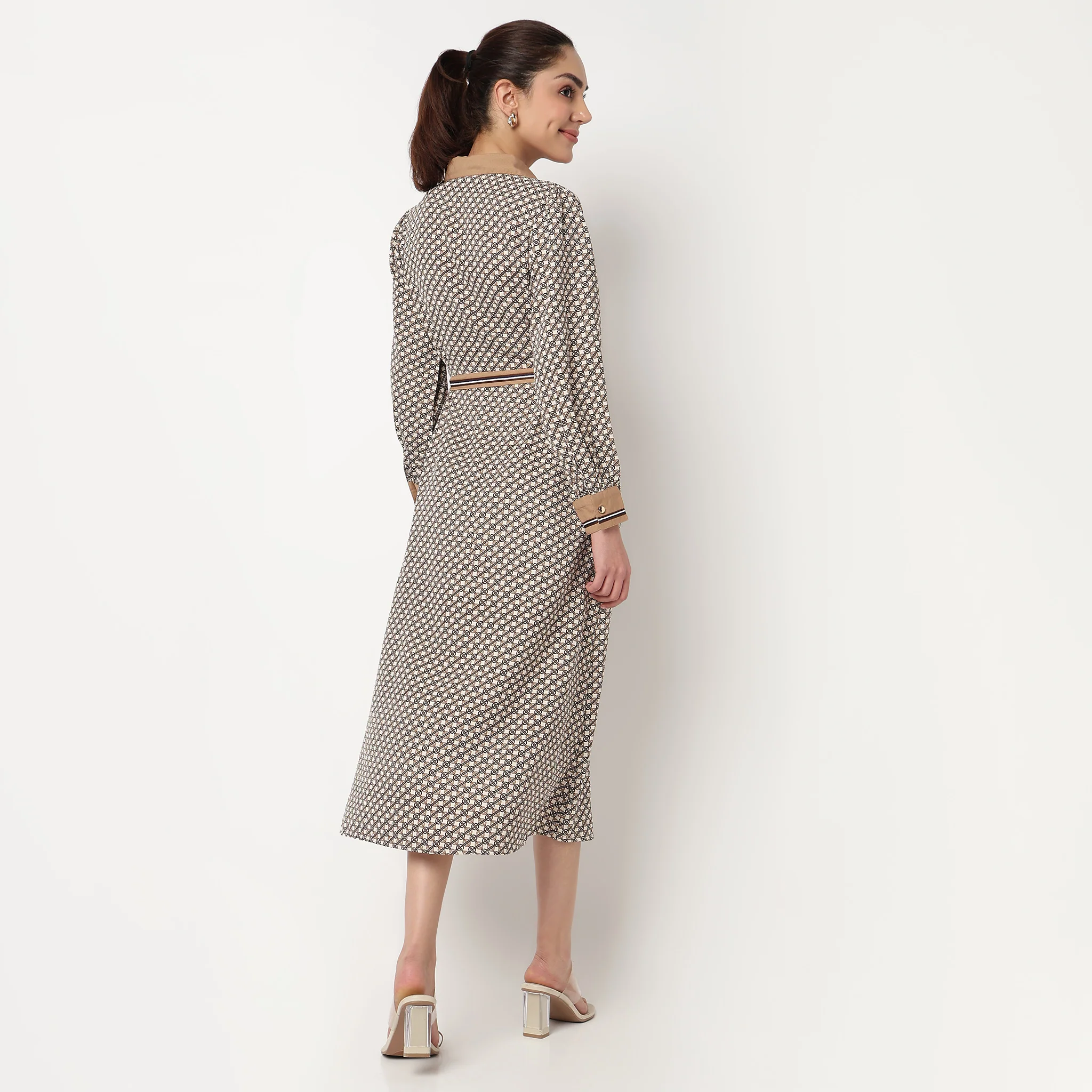 Printed Shirt Collar Dress - Image 3