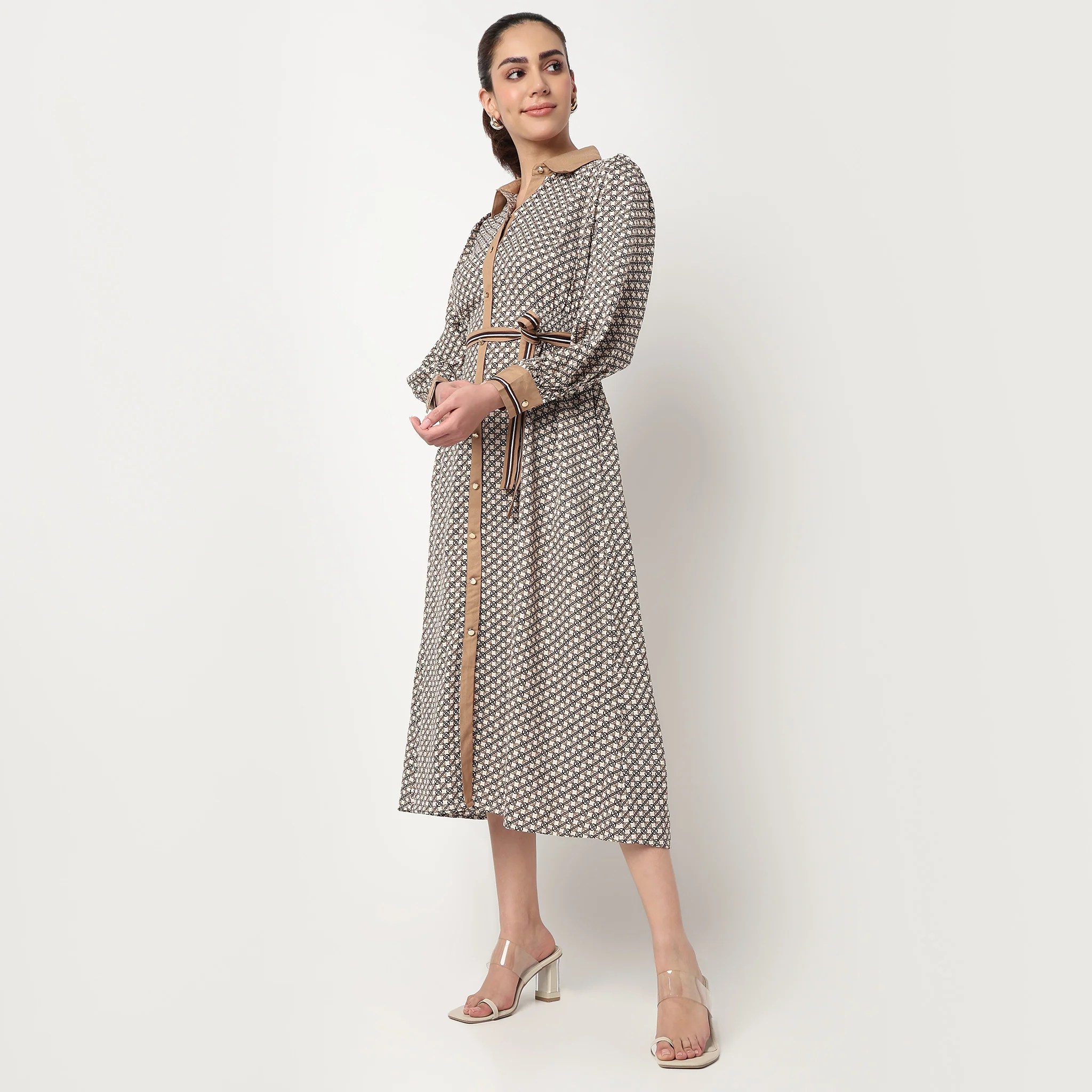 Printed Shirt Collar Dress - Image 5