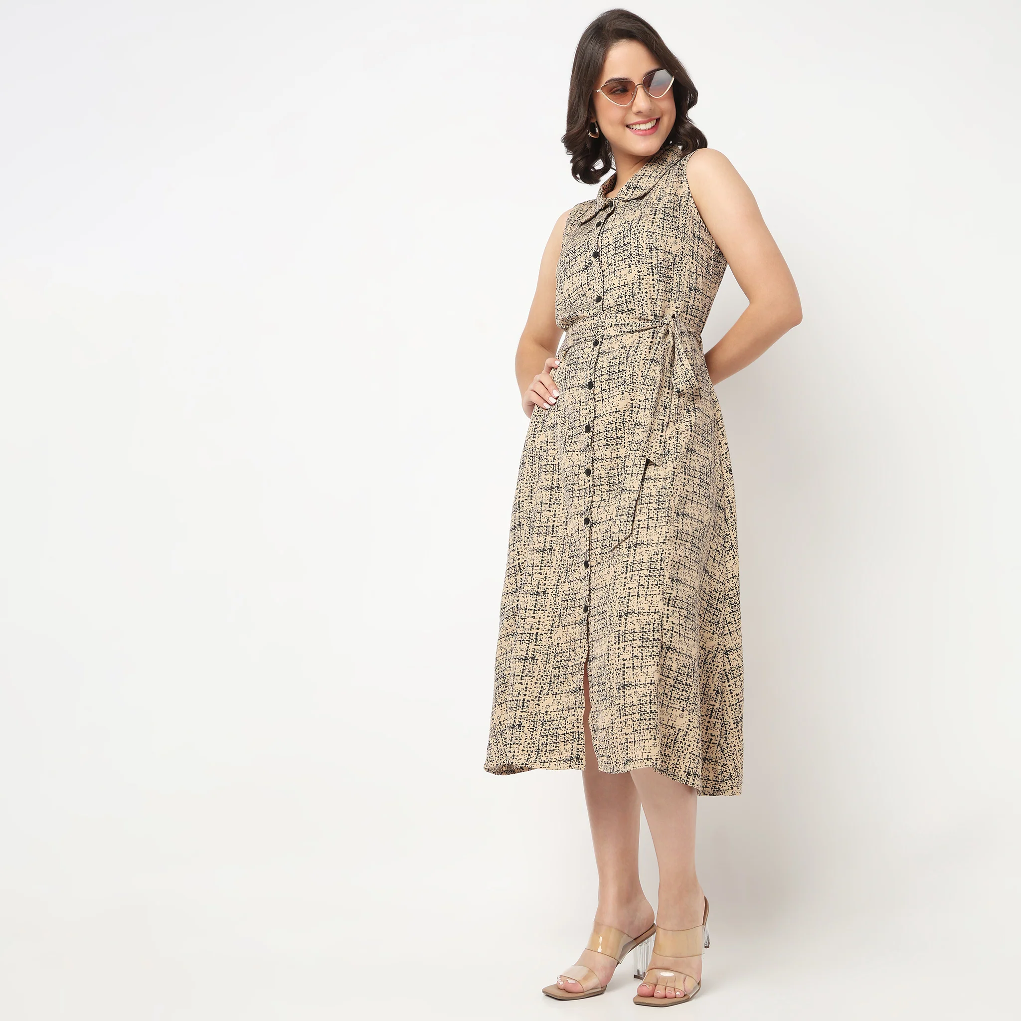 Printed Shirt Collar Dress
