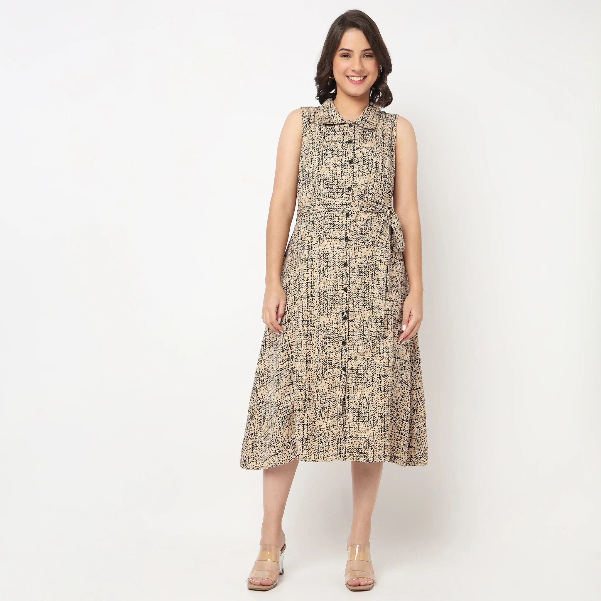 Printed Shirt Collar Dress - Image 2