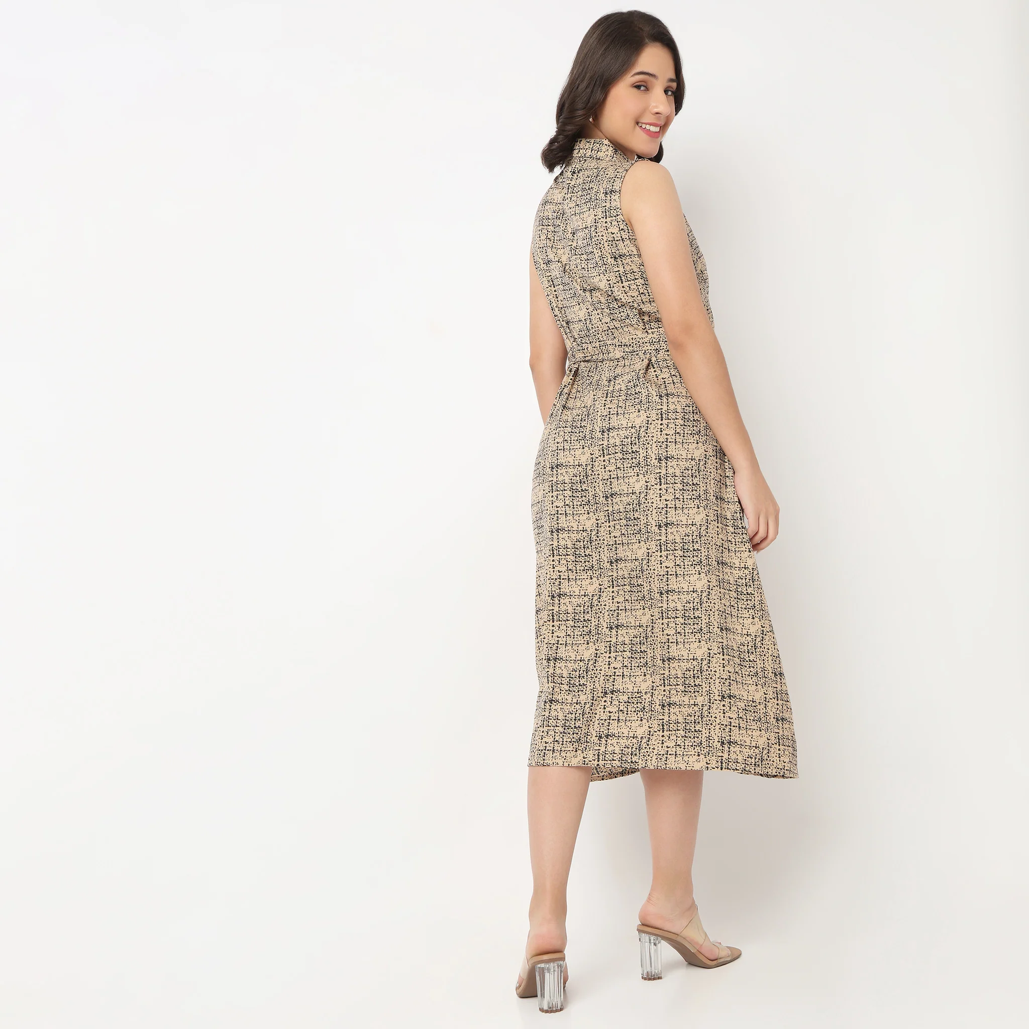 Printed Shirt Collar Dress - Image 3