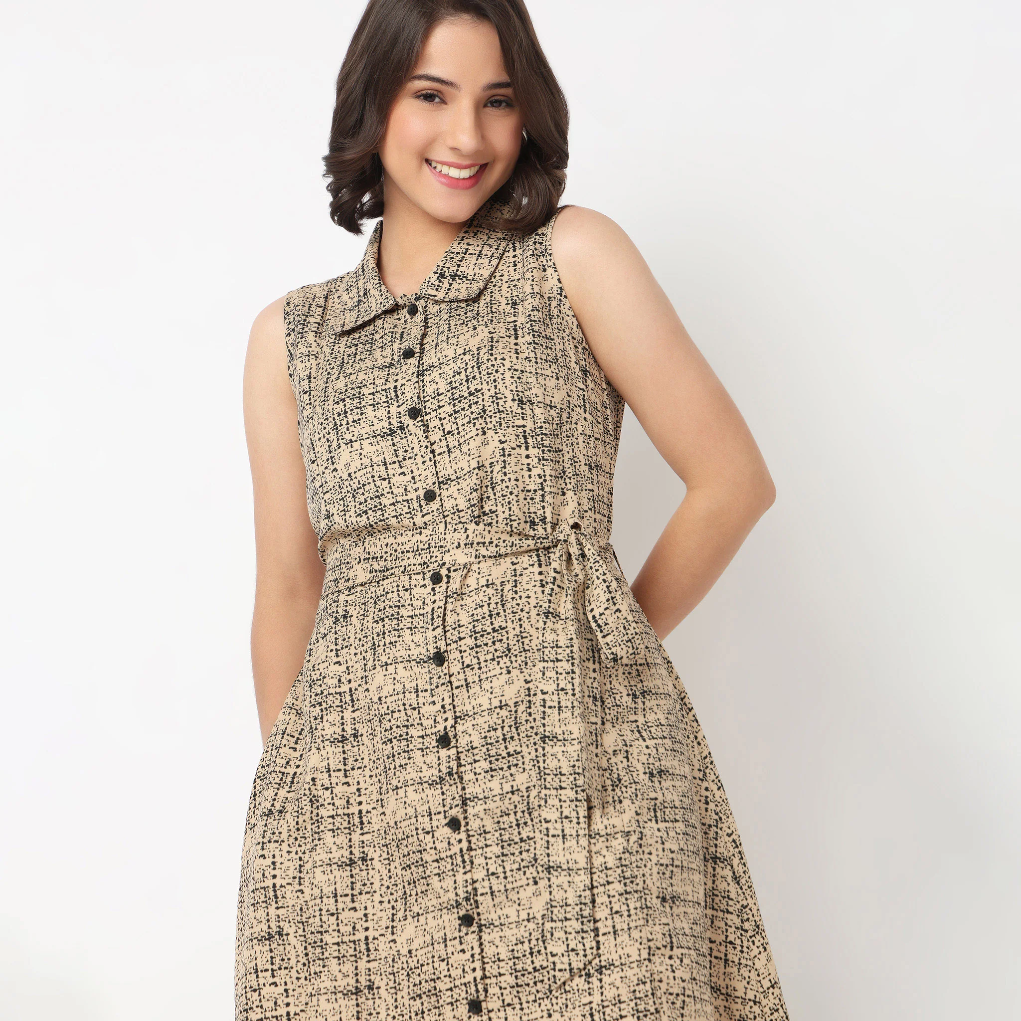 Printed Shirt Collar Dress - Image 4