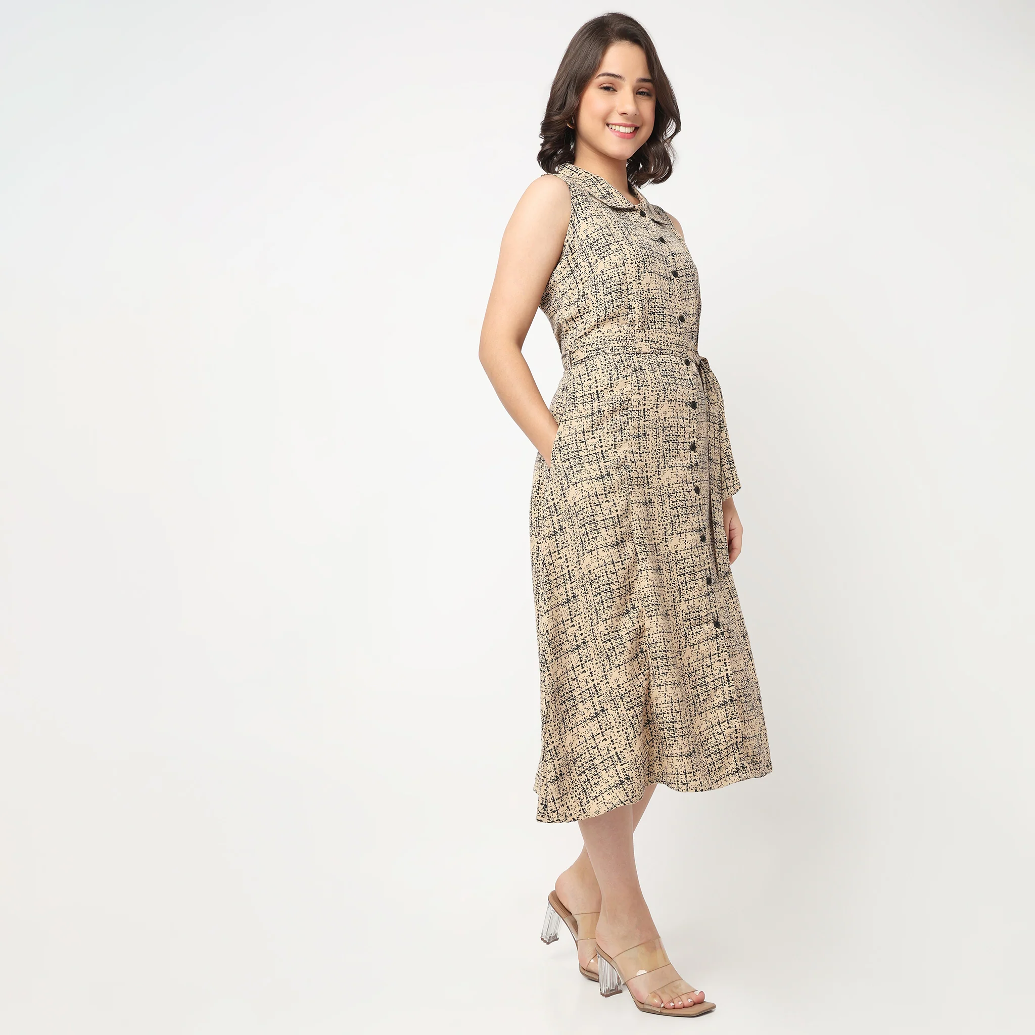 Printed Shirt Collar Dress - Image 5