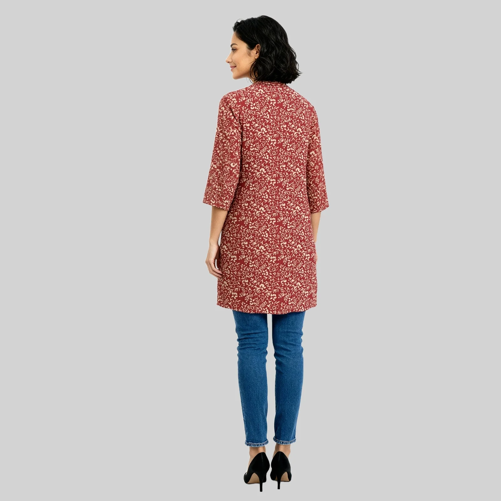 Printed Shirt Collar Short Kurta - Image 3