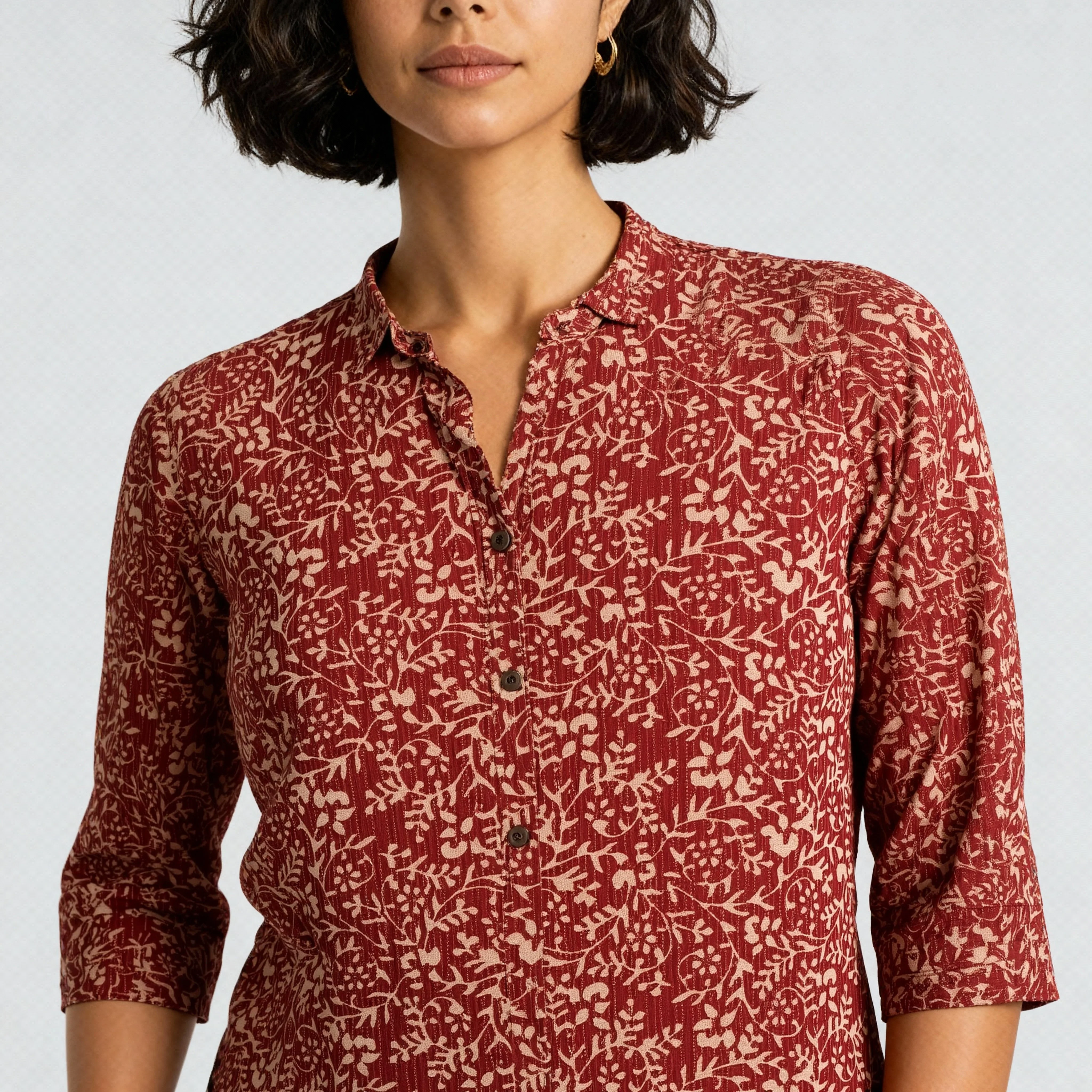 Printed Shirt Collar Short Kurta - Image 5