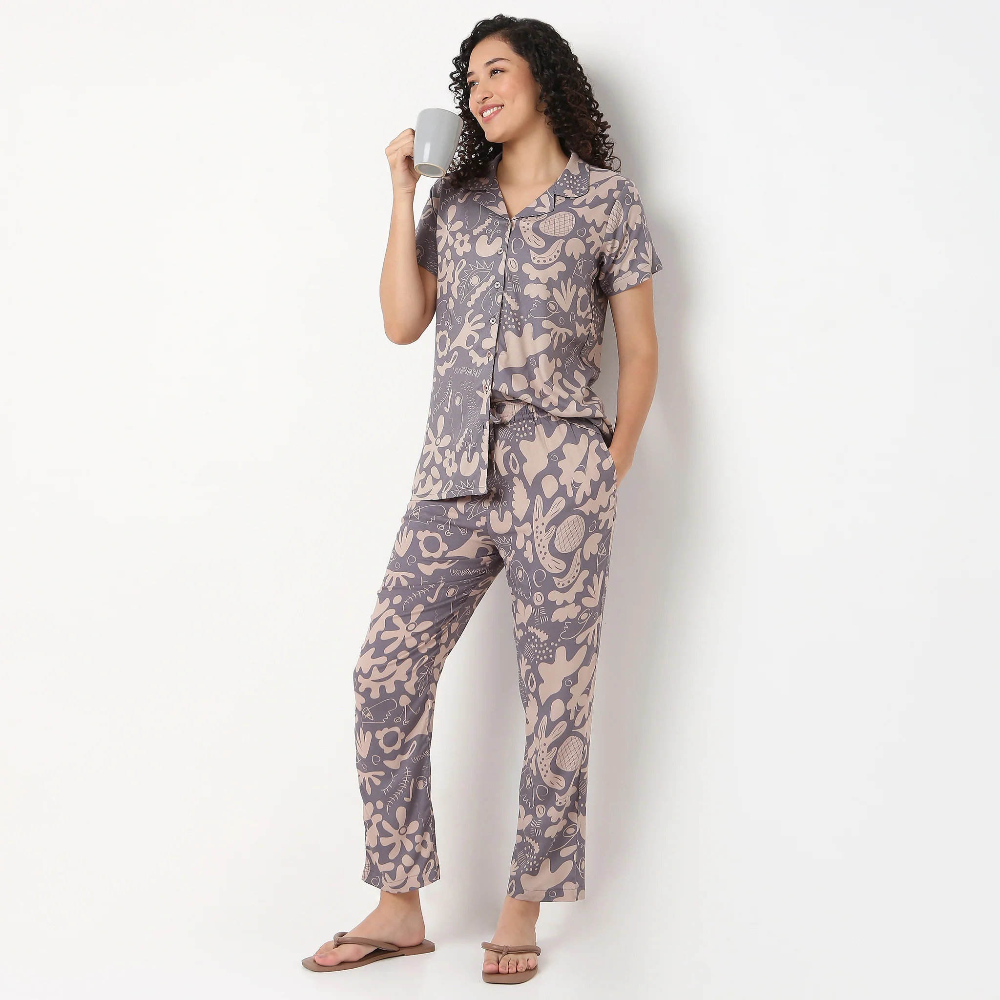 Printed Shirt with Pyjama Sleepwear Set