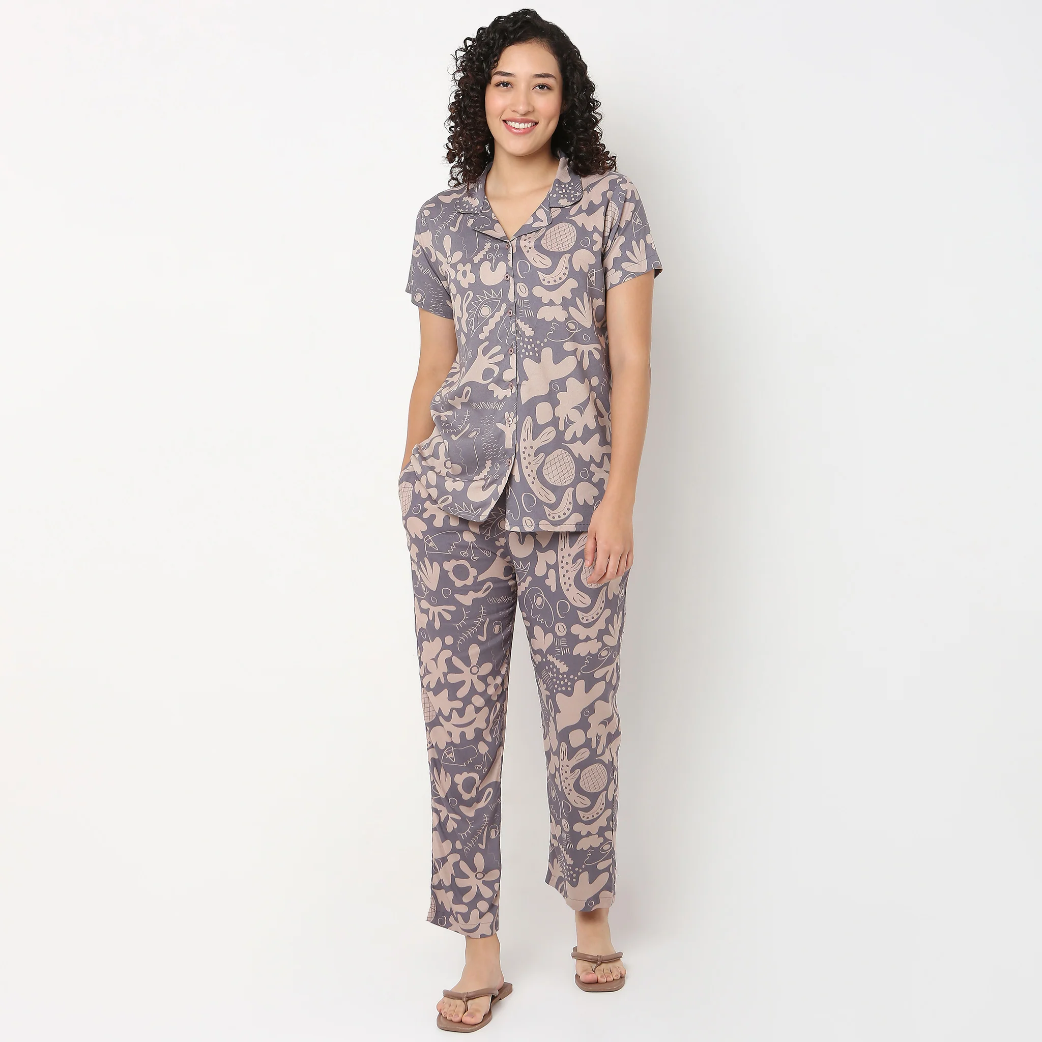 Printed Shirt with Pyjama Sleepwear Set - Image 2