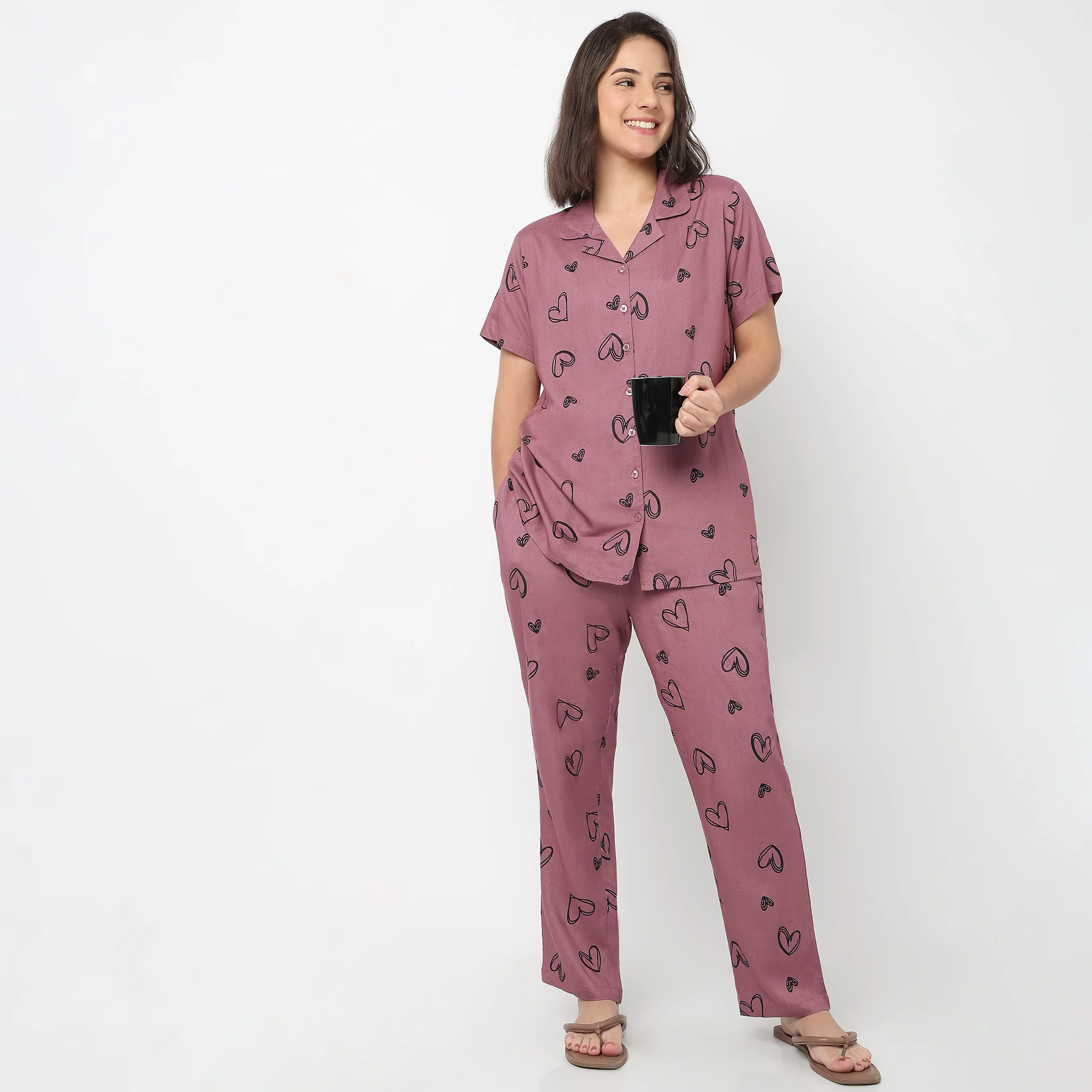 Printed Shirt with Pyjama Sleepwear Set