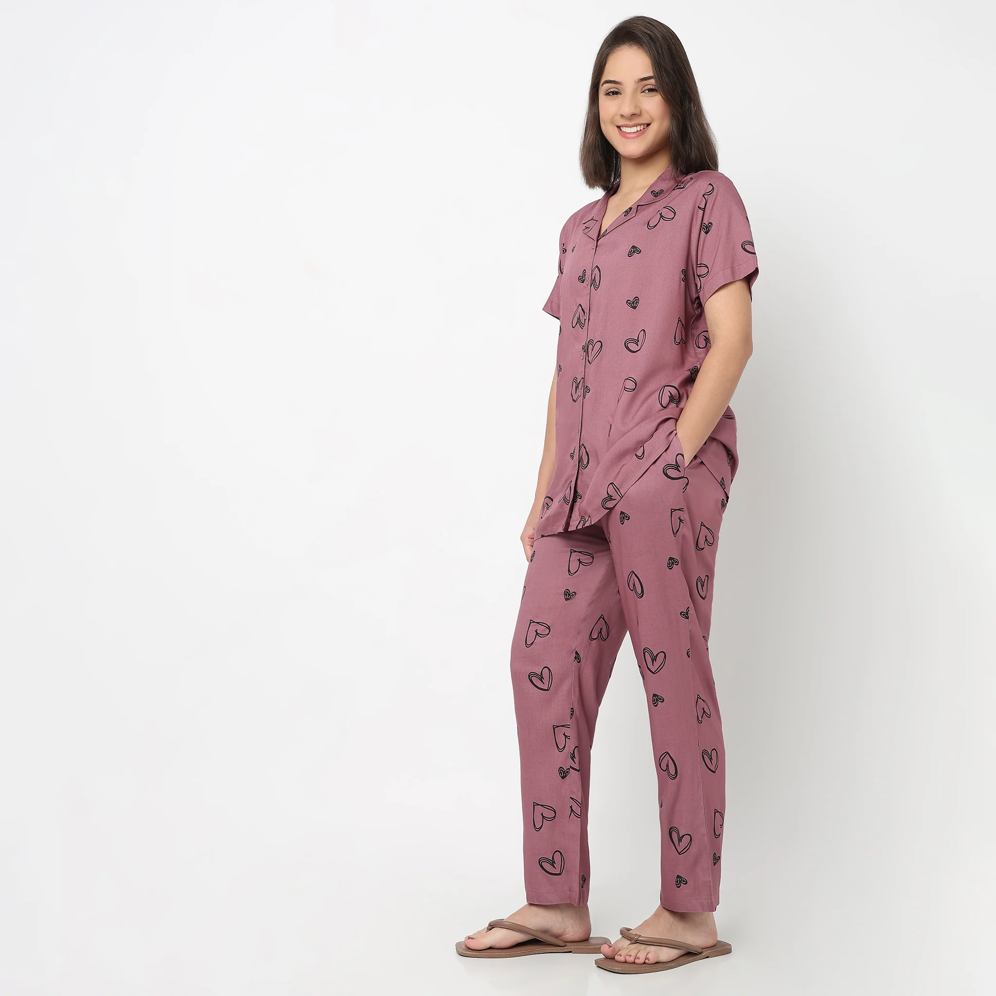 Printed Shirt with Pyjama Sleepwear Set - Image 5