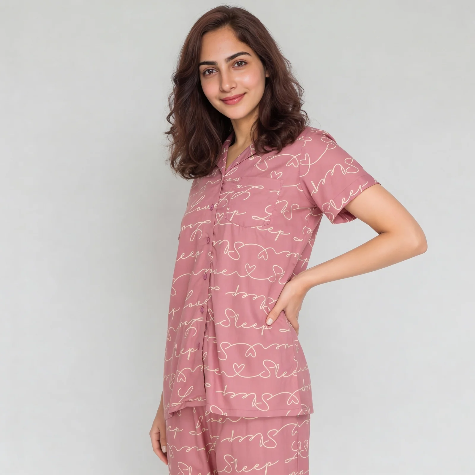 Printed Shirt with Pyjama Sleepwear Set - Image 5