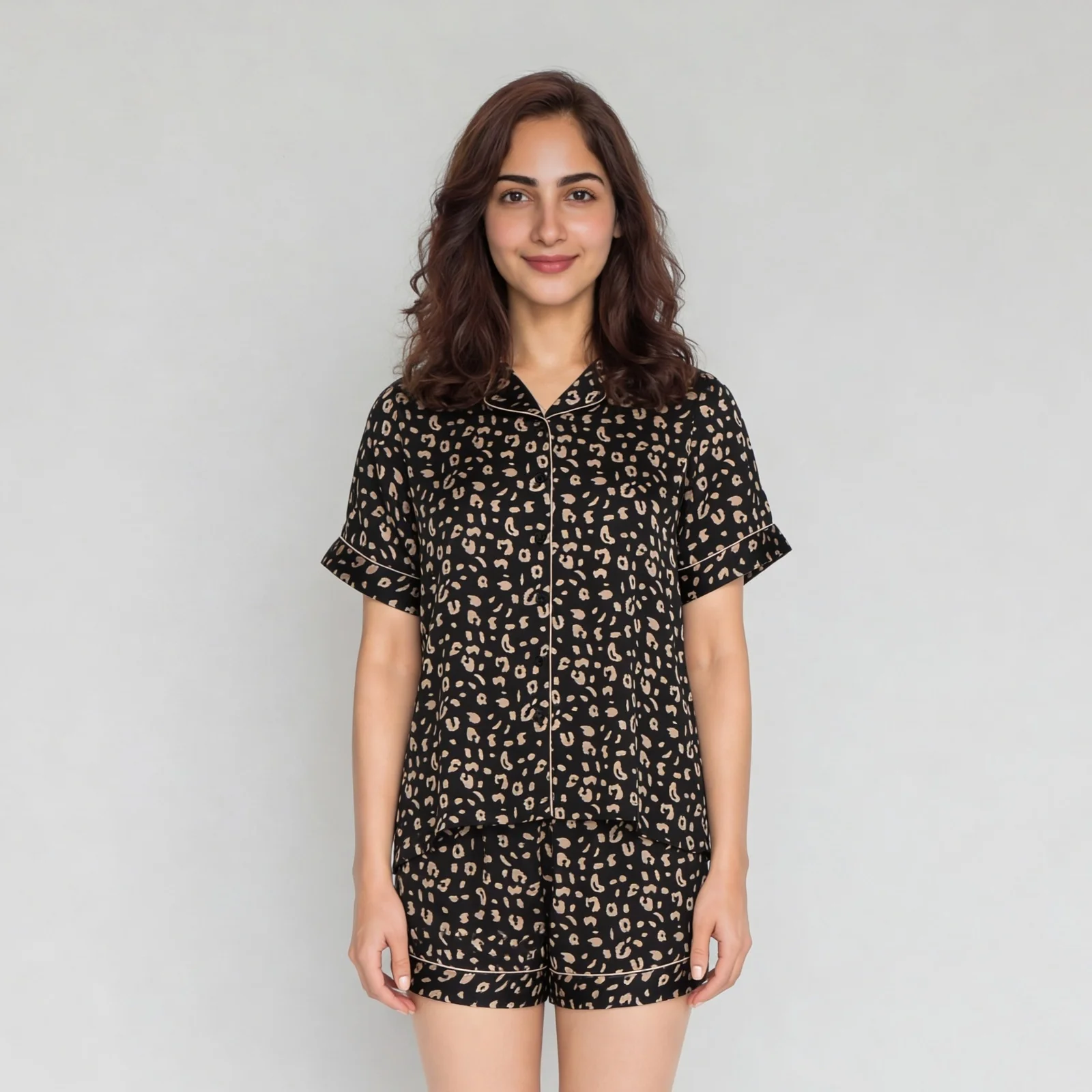 Printed Shirt with Shorts Sleepwear Set - Image 2