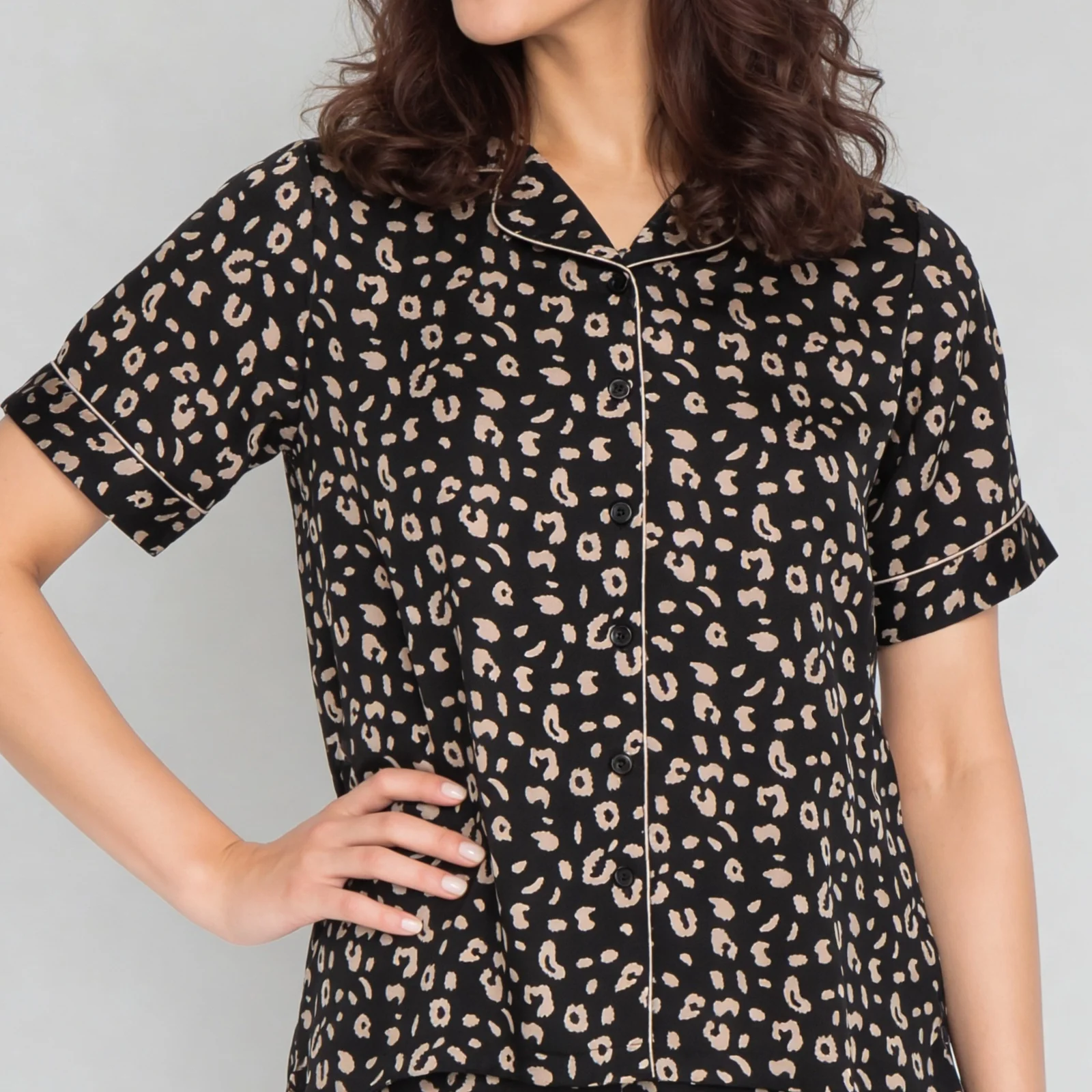 Printed Shirt with Shorts Sleepwear Set - Image 4