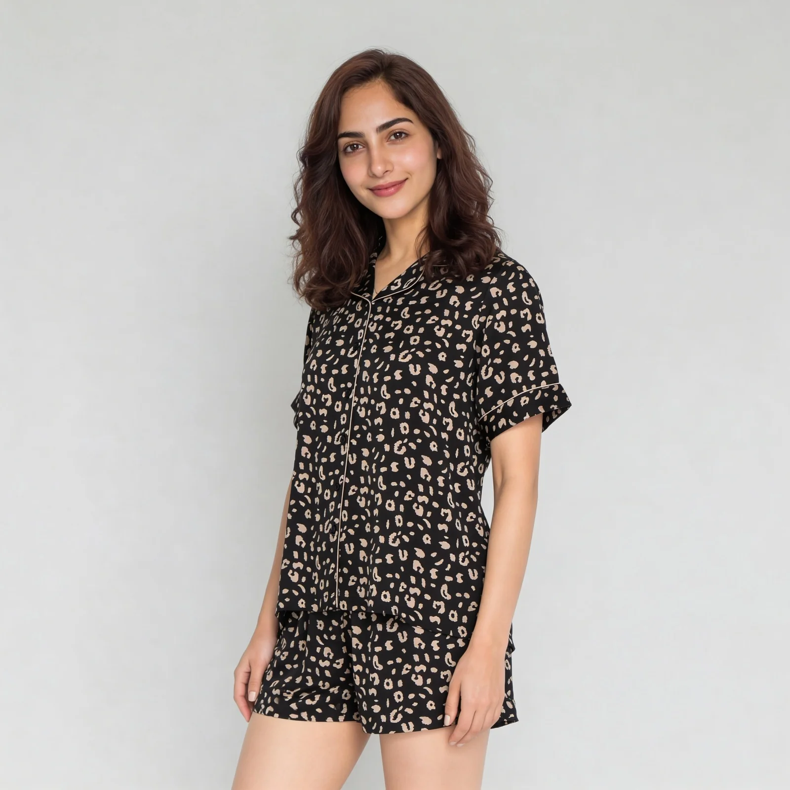 Printed Shirt with Shorts Sleepwear Set - Image 5