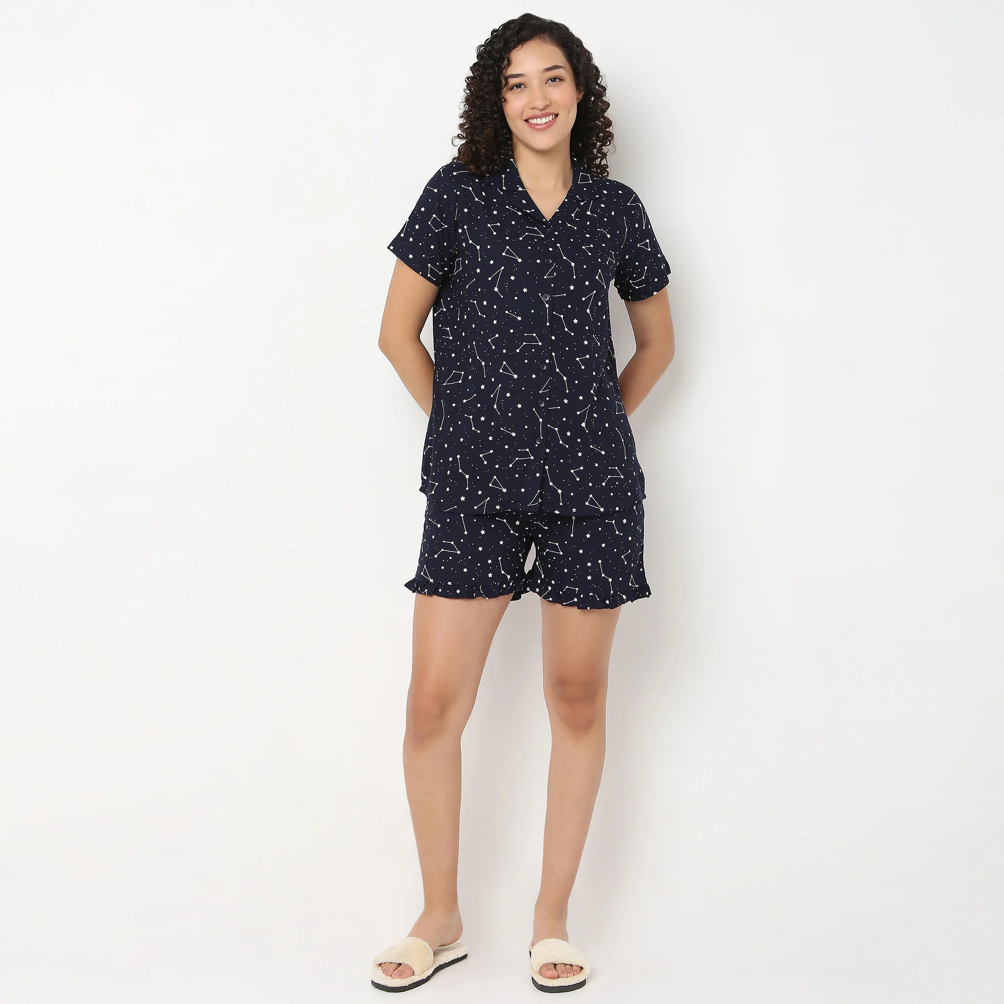 Printed Shirt with Shorts Sleepwear Set - Image 2