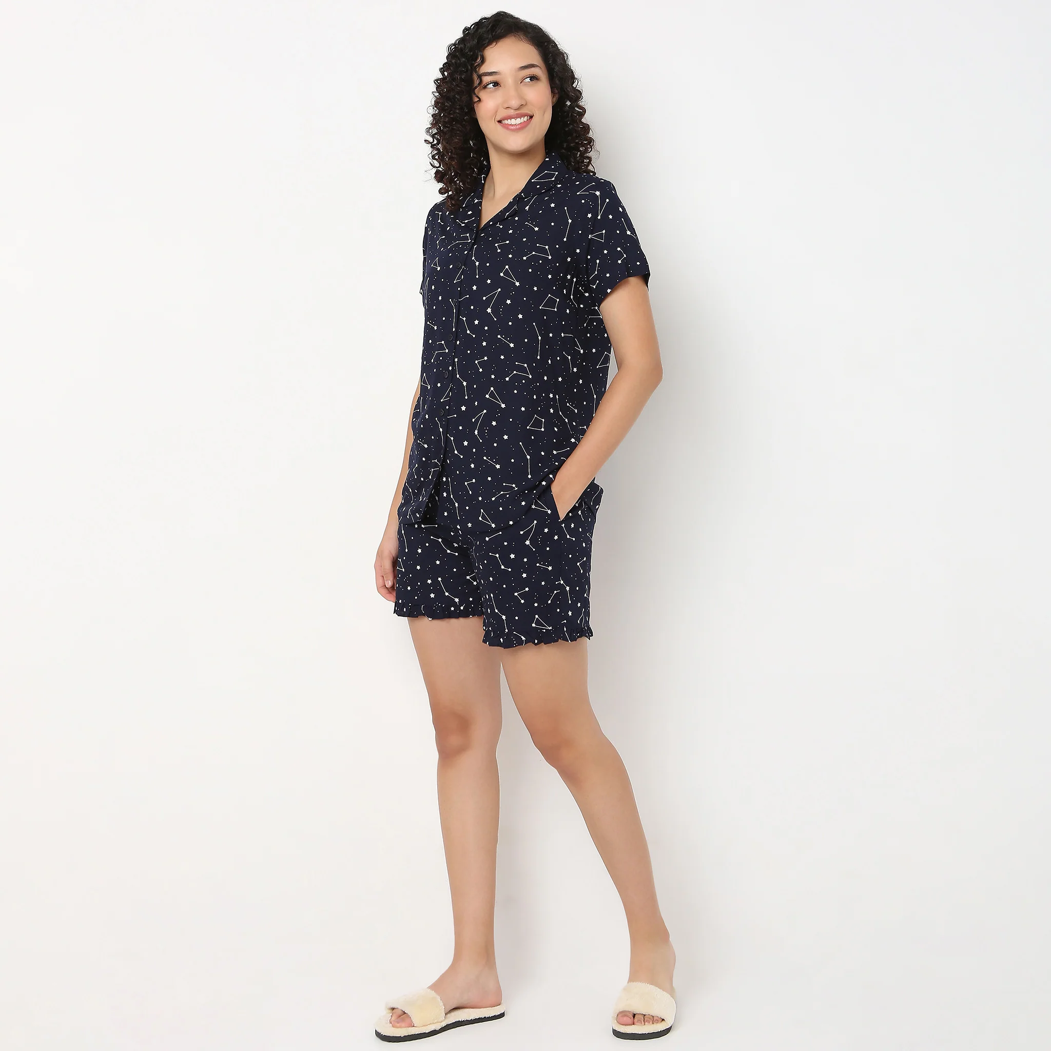 Printed Shirt with Shorts Sleepwear Set - Image 5