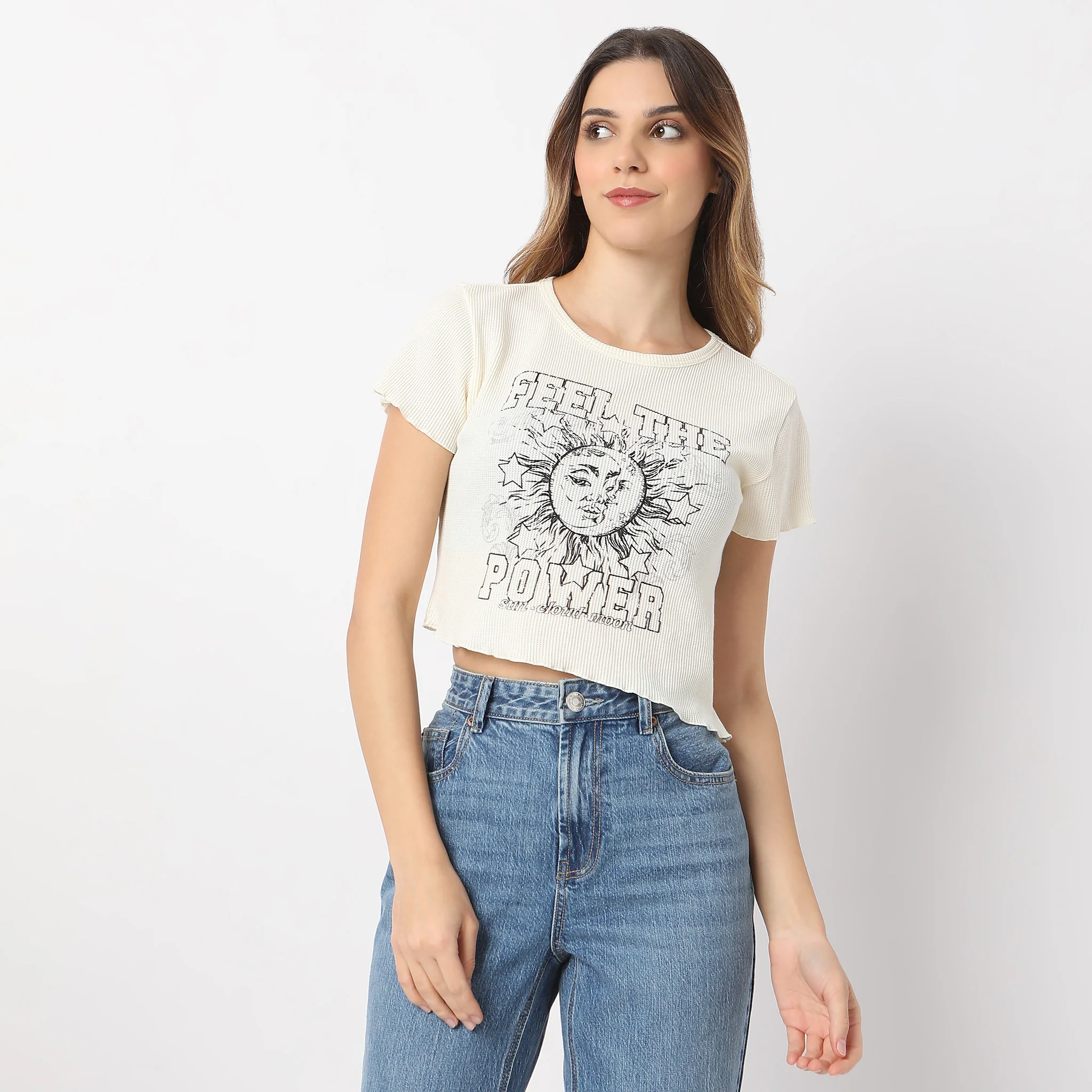Printed Short Sleeve Fitted With Front Print T-Shirt - Image 2