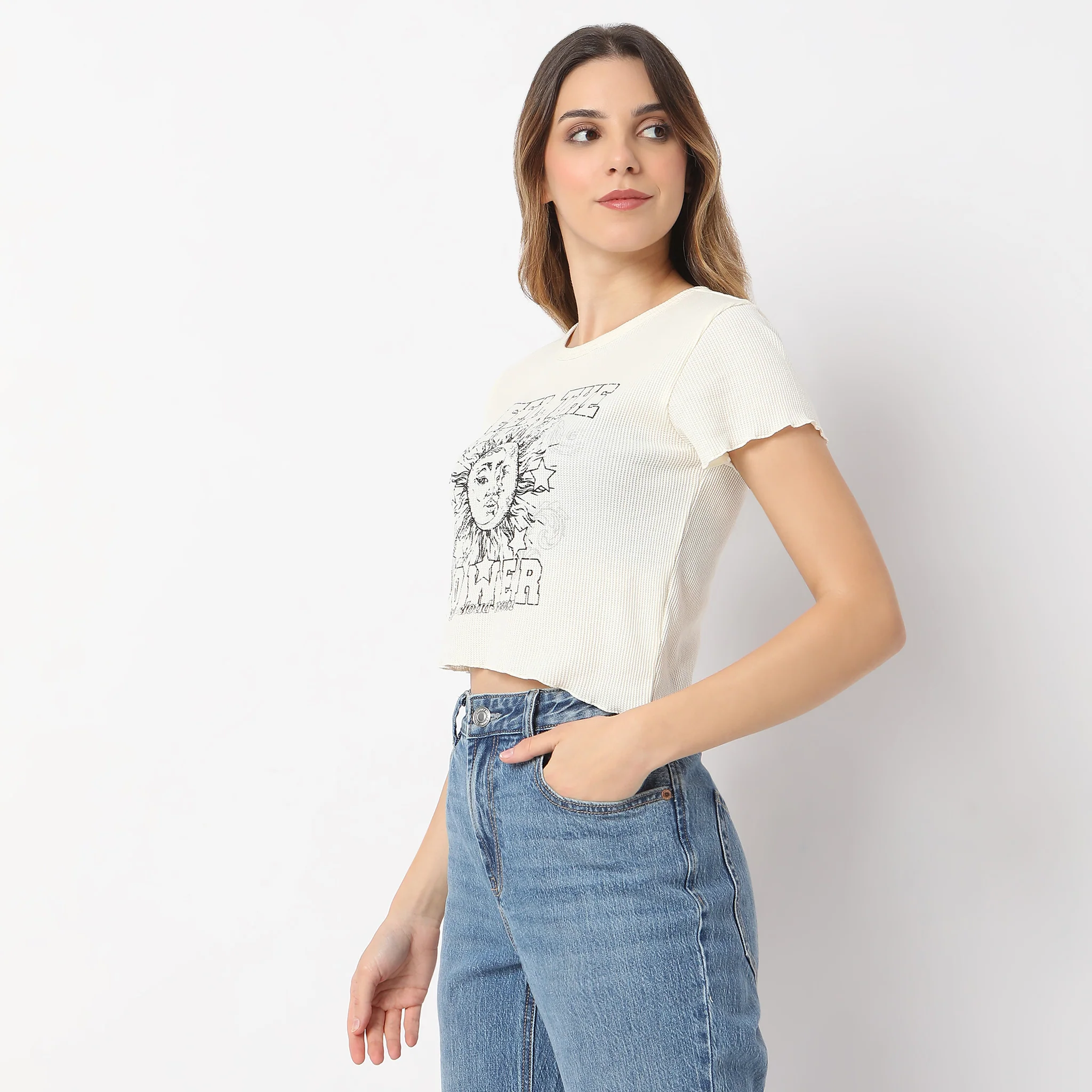 Printed Short Sleeve Fitted With Front Print T-Shirt - Image 4