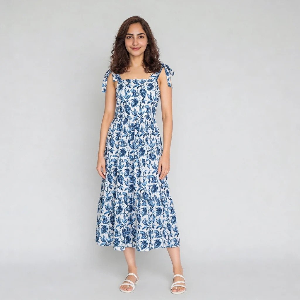 Printed Shoulder Strappy Flared Dress - Image 2