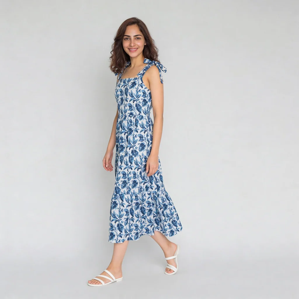 Printed Shoulder Strappy Flared Dress - Image 5